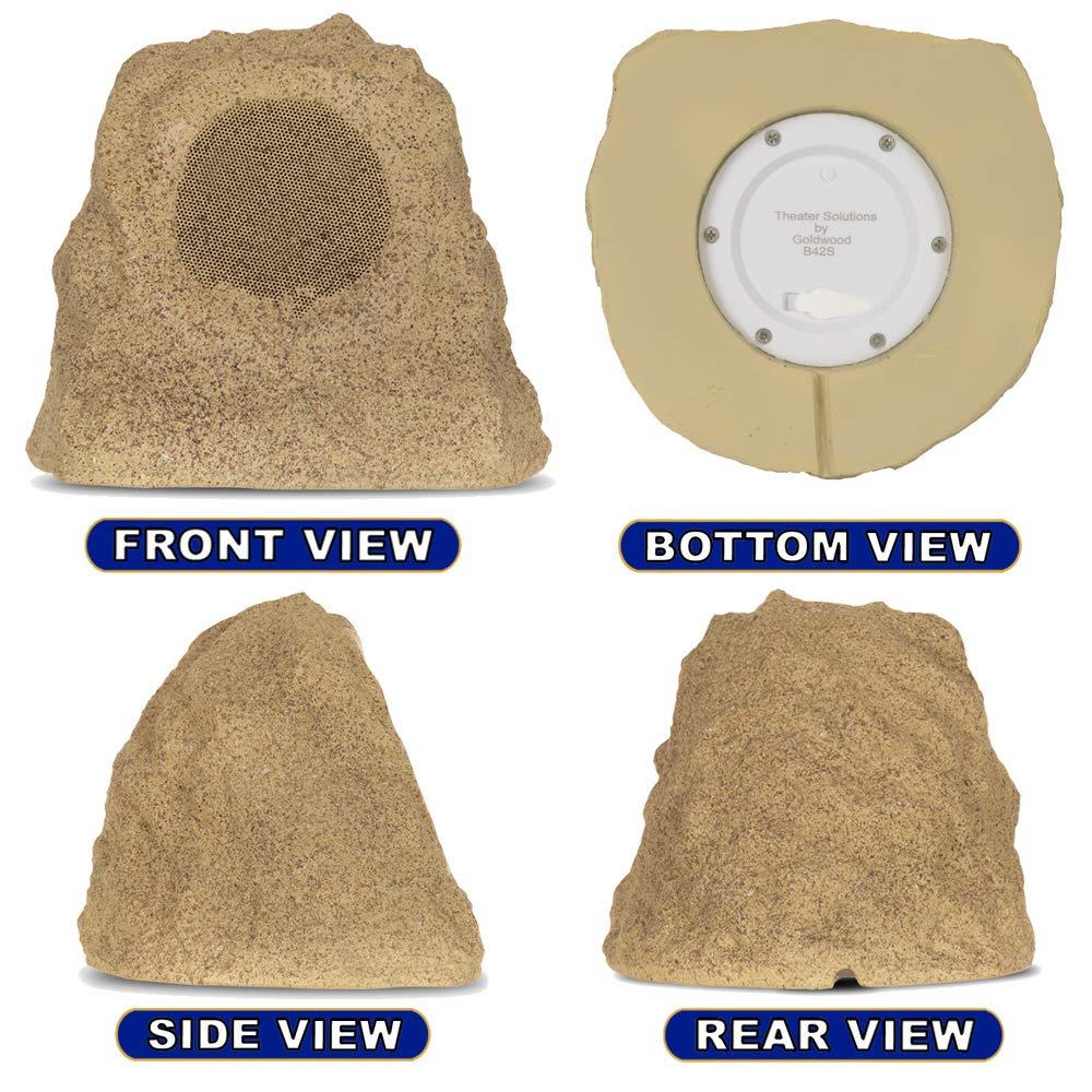 Theater Solutions by Goldwood B42S Wireless Rechargeable Bluetooth Outdoor Rock Speaker System – Sandstone, Set of 2, 120 Watts