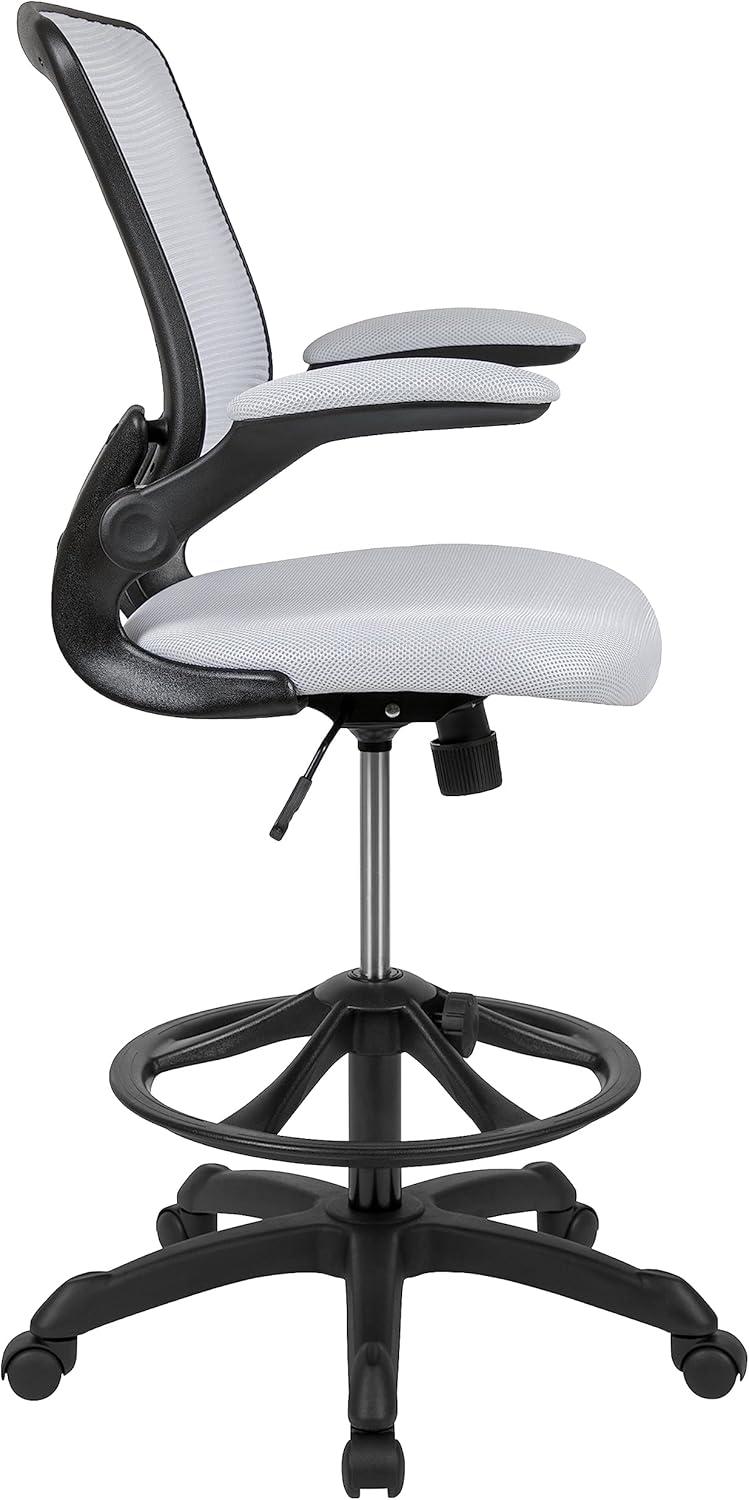 Flash Furniture Mid-Back Mesh Ergonomic Drafting Chair with Adjustable Foot Ring and Flip-Up Arms