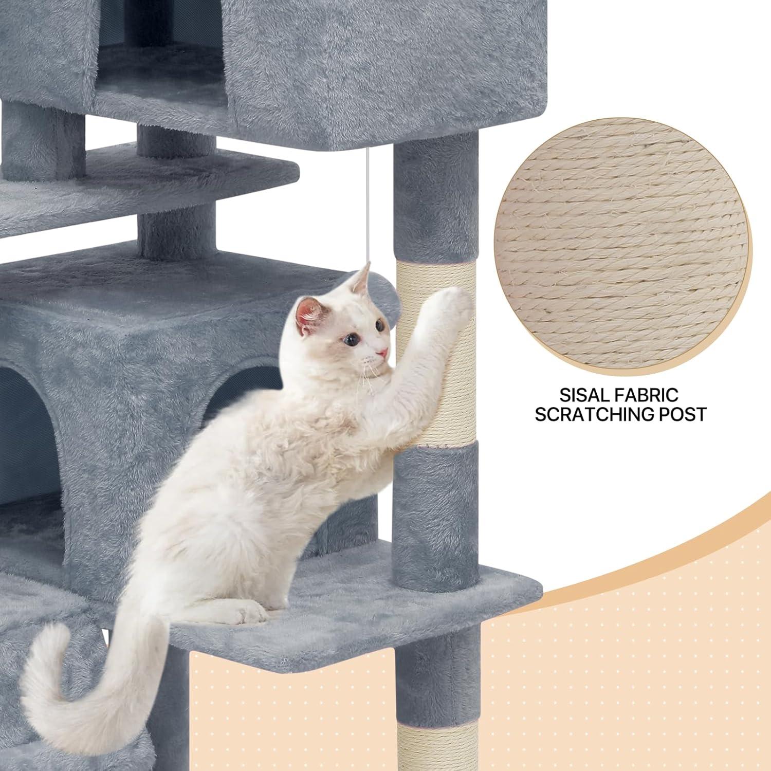 MoNiBloom 54.5" Multi-Level Cat Tree Condo Cat Tower with Scratching Posts & Plush Perch, Light Gray