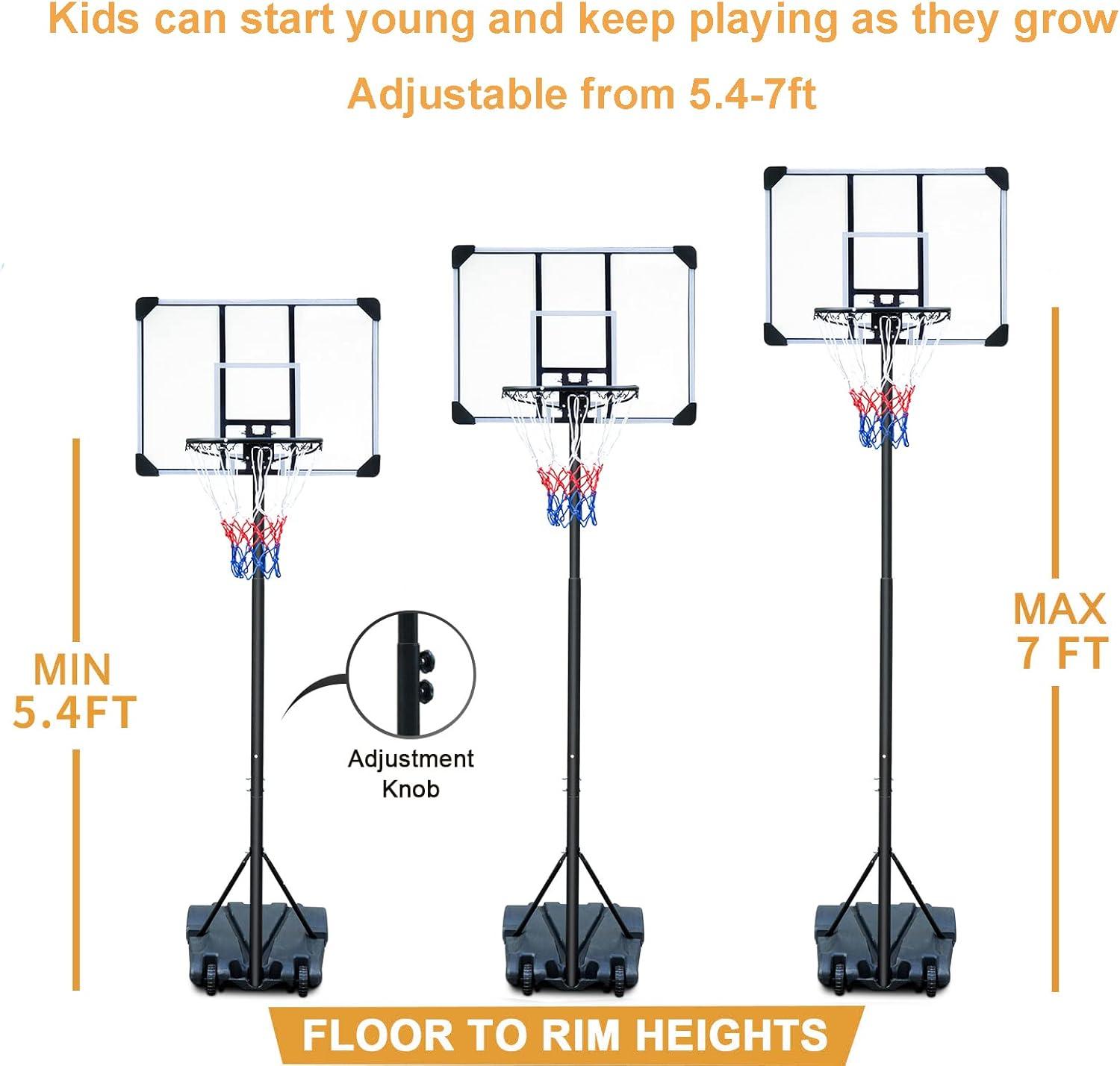 Portable 44'' Black Alloy Steel Basketball Hoop with Nylon Net