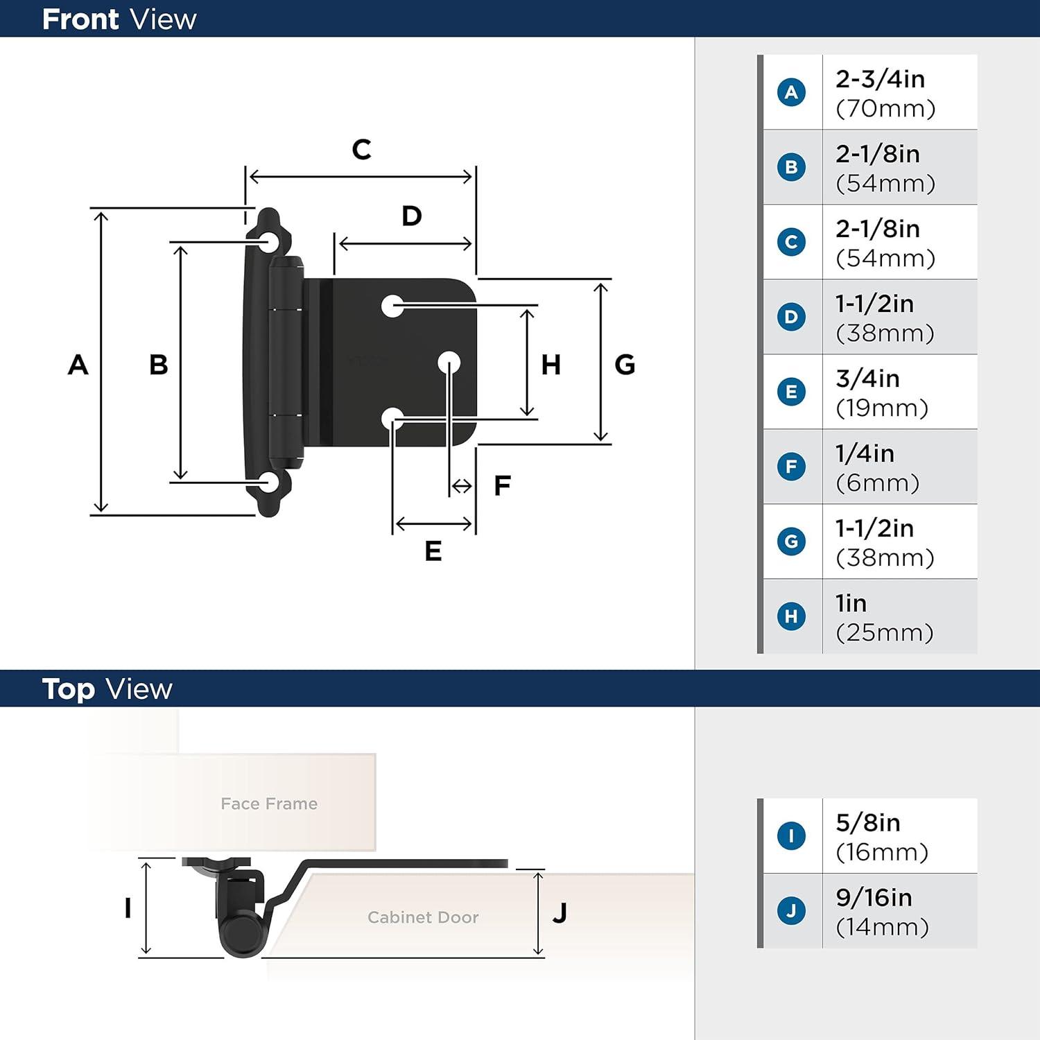 Amerock BPR7630FB | Reverse Bevel Face Frame Cabinet Hinge | Variable Overlay Self Closing Face Mount | Matte Black | Kitchen Cabinet Door Hinge | 1 Pair/2 Pack | Functional Hardware