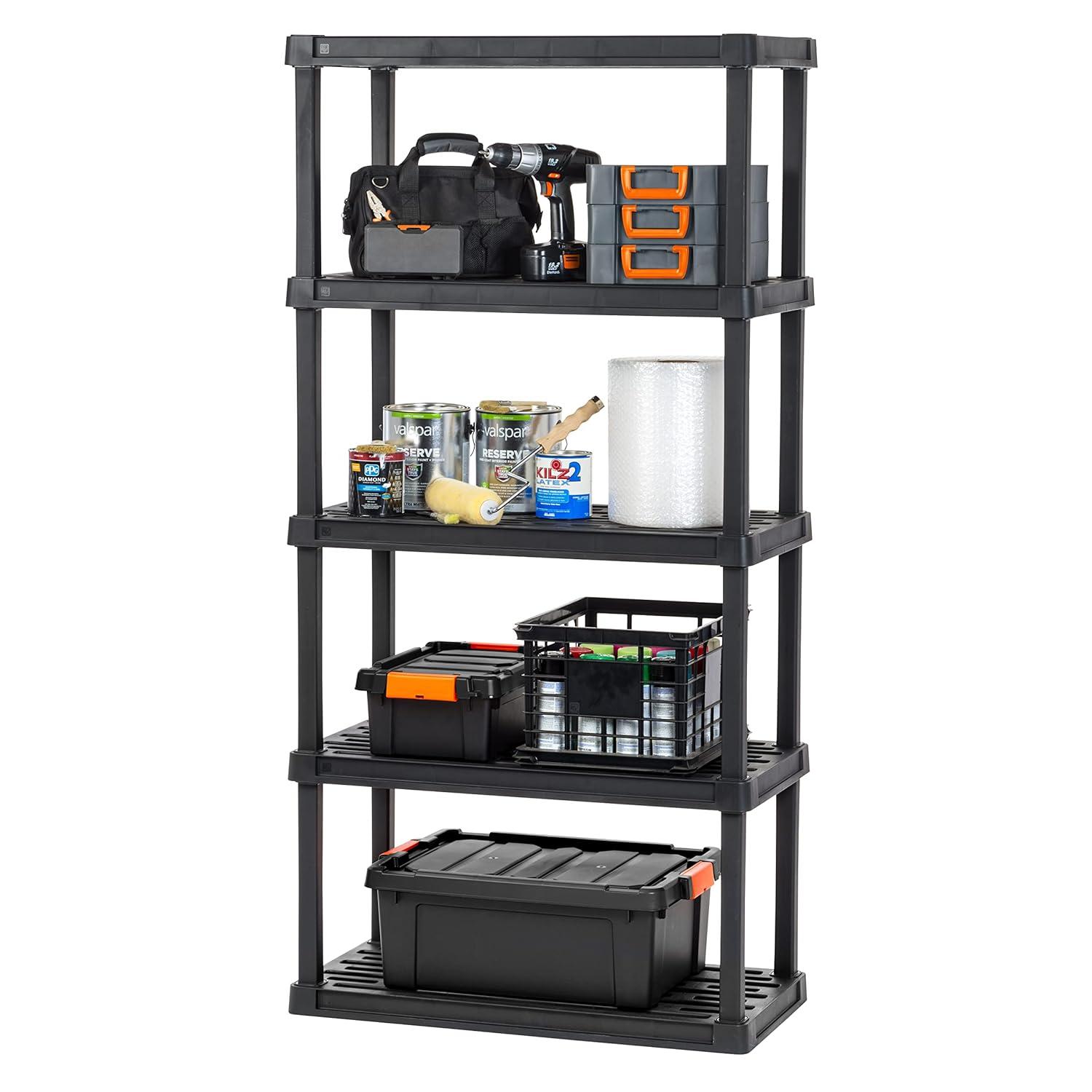 IRIS USA 5-Tier Shelving Unit, 73" Fixed Height, 36"L x 18"W x 73"H, Made with Recycled Materials, Black