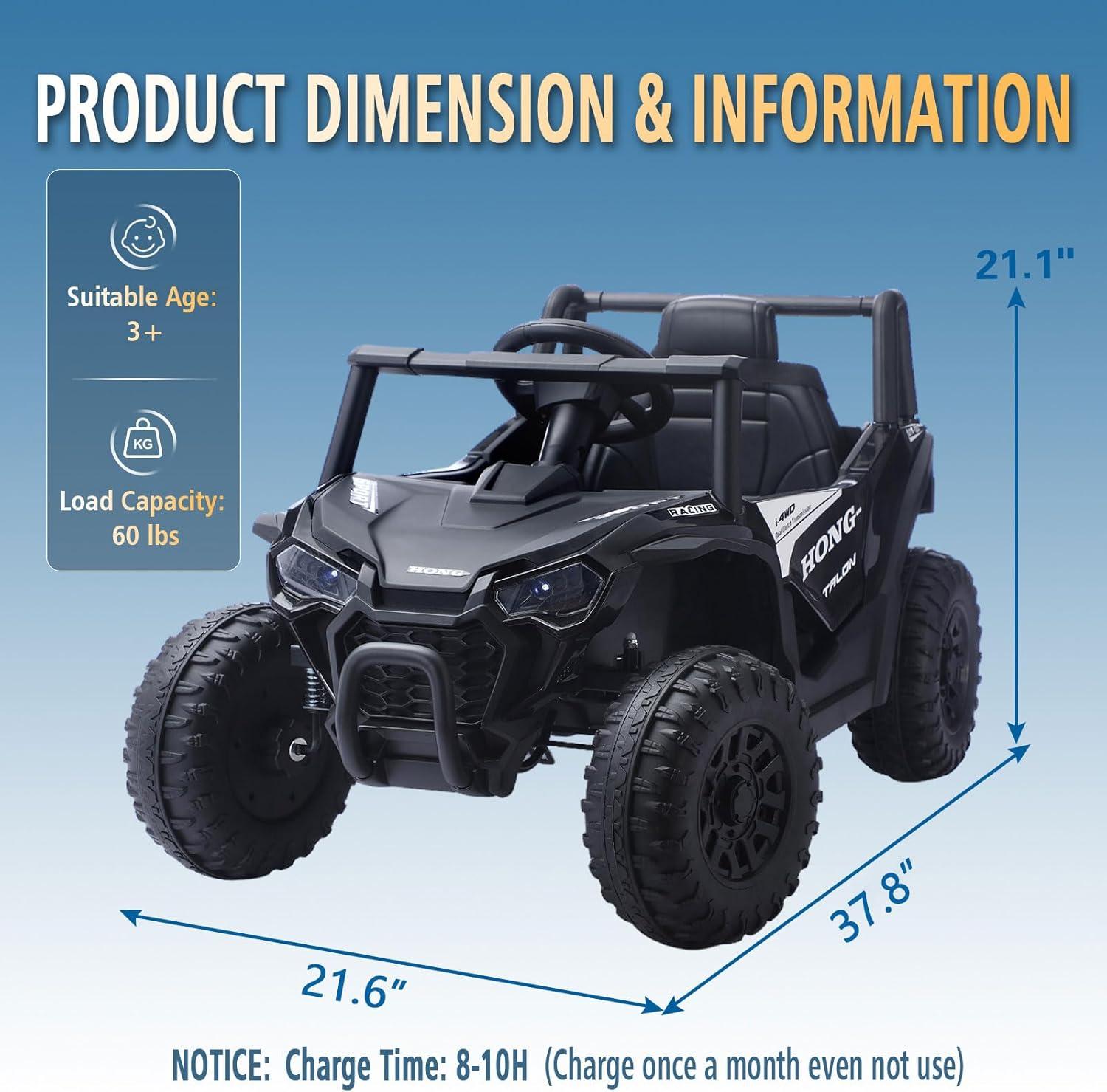 iYofe 24V Ride on Toys for Kids, Kids Ride on Car for Boys Girls 3-6, Powered Ride on UTV Electric Cars for Kids with Remote Control, Bluetooth Music, LED Lights, 4 Wheels Spring Suspension, Blue