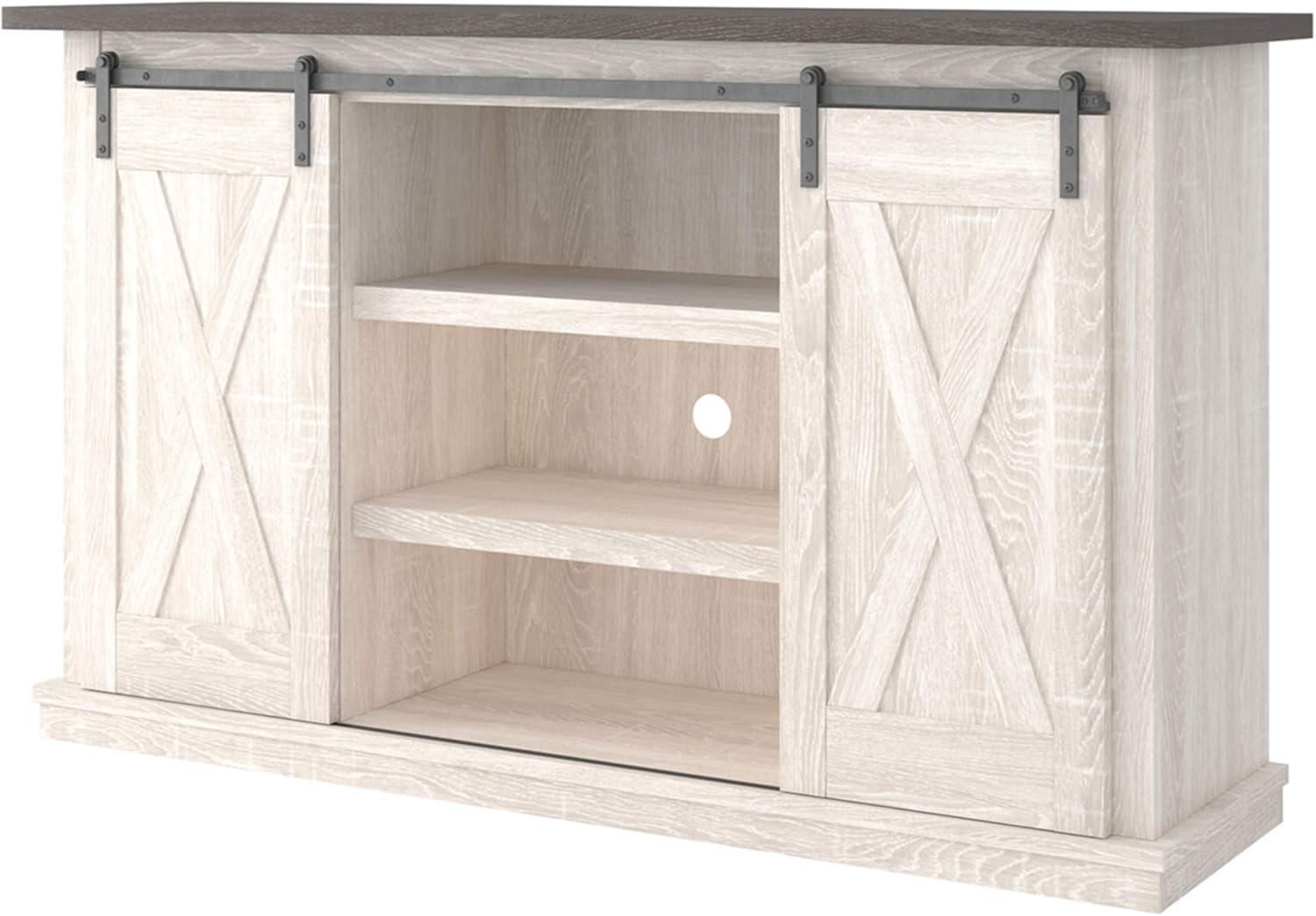 Signature Design by Ashley Dorrinson Medium TV Stand for TVs up to 63" Two-Tone: Farmhouse Media Console with Adjustable Shelves