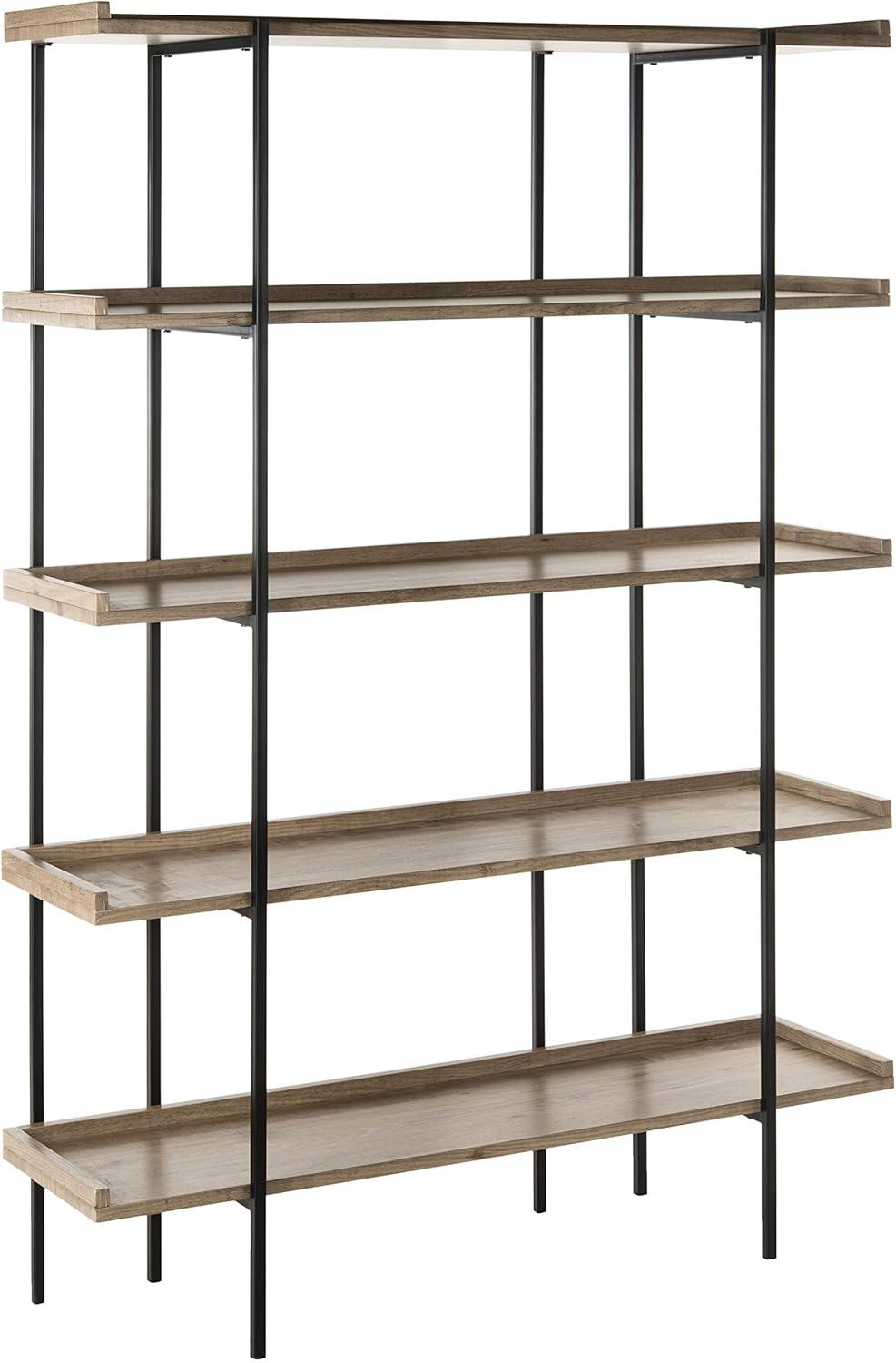 Cecilia Retro Mid Century 5-Tier Wood Etagere - Oak/Black - Safavieh