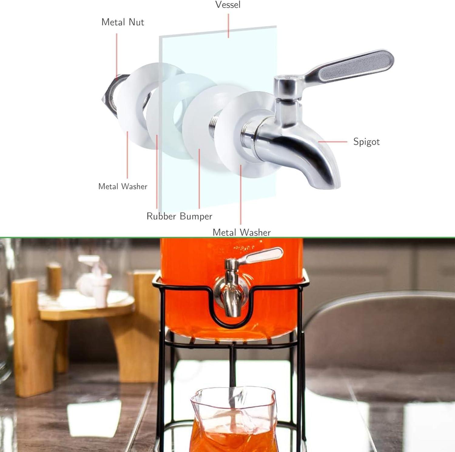 Polished Stainless Steel Beverage Dispenser Replacement Spigot Set