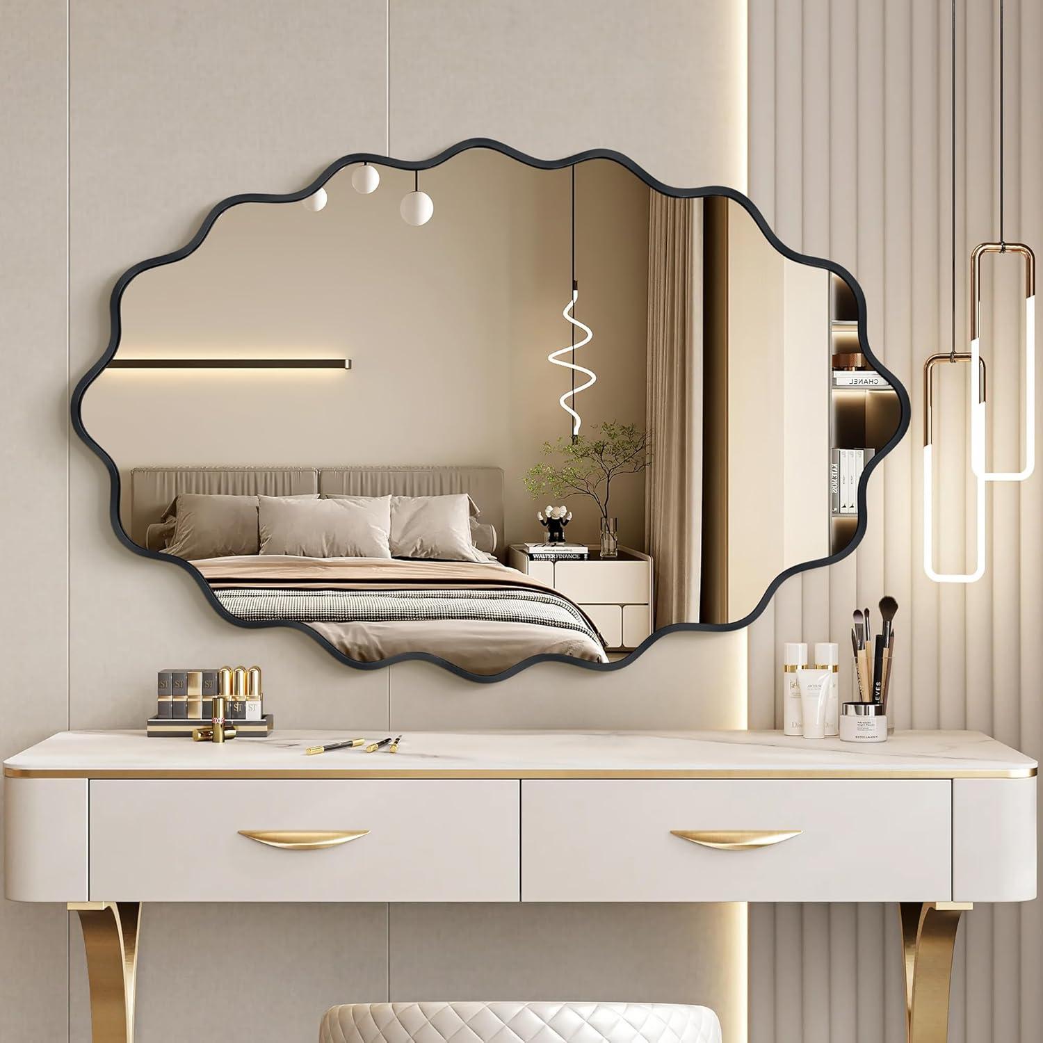 Fahomiss Elegant Oval Wavy Wall Mirror – Modern Decorative Mirror for Living Room, Bedroom, Bathroom, or Entryway – Stylish Home Décor Accent