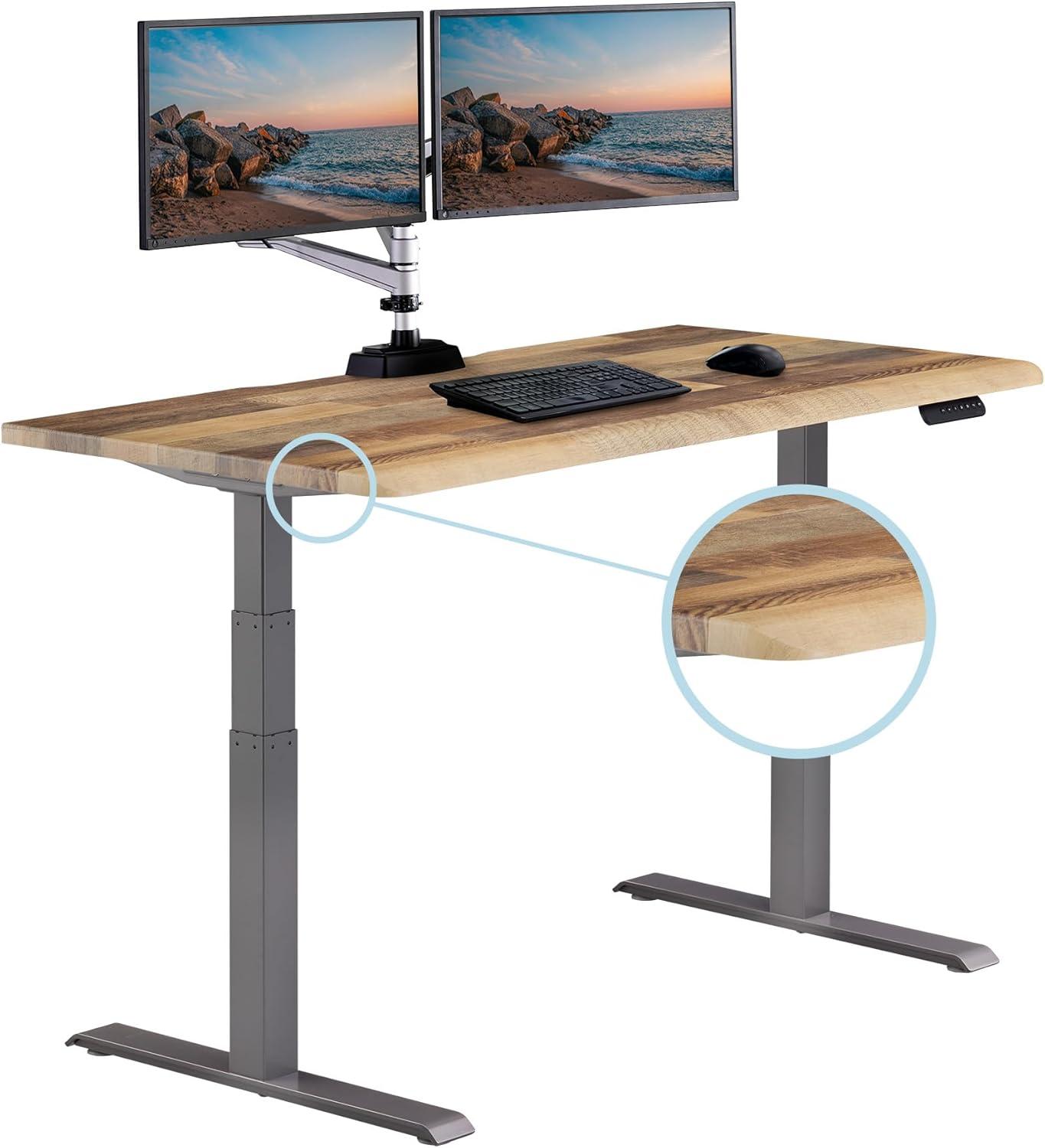 Vari ComfortEdge Electric Height Adjustable Standing Desk - 60x30 Varidesk Sit-Stand Desk for Home Office, Sloped Ergonomic Front Edge, Stable T-Style Legs, Easy Assembly - Reclaimed Wood - 2 Packages
