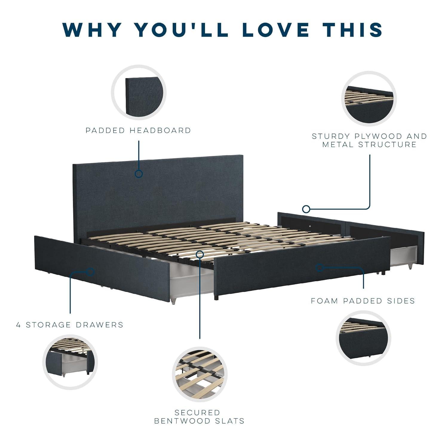 Novogratz Kelly Upholstered Unfinished Platform Storage Bed