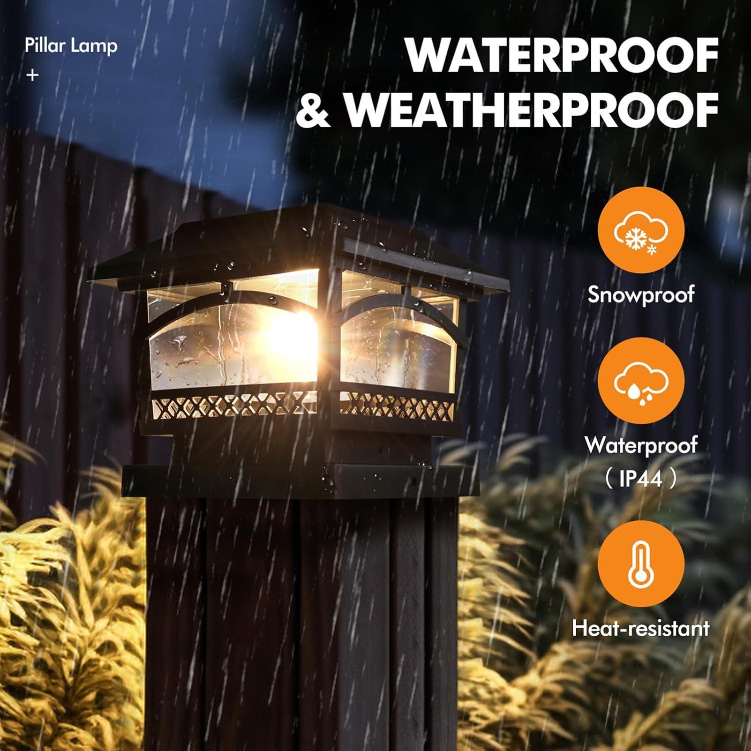 TRAHOO-Solar Post Cap Lights Outdoor - Waterproof LED Fence Post Solar Lights for 3.5x3.5/4x4/5x5 Wood Posts in Patio, Deck or Garden Decoration 2 Pack\u2026\u2026