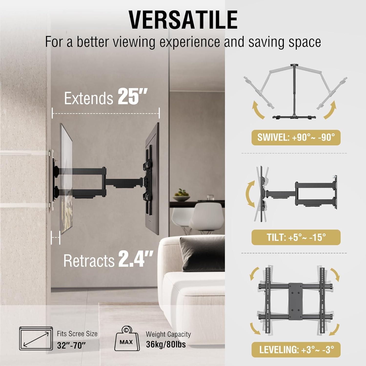 Condo Mounts CondoMounts NO Drill Full Motion Pillar TV Mount,Holds 80lbs,Fits 8" & Wider
