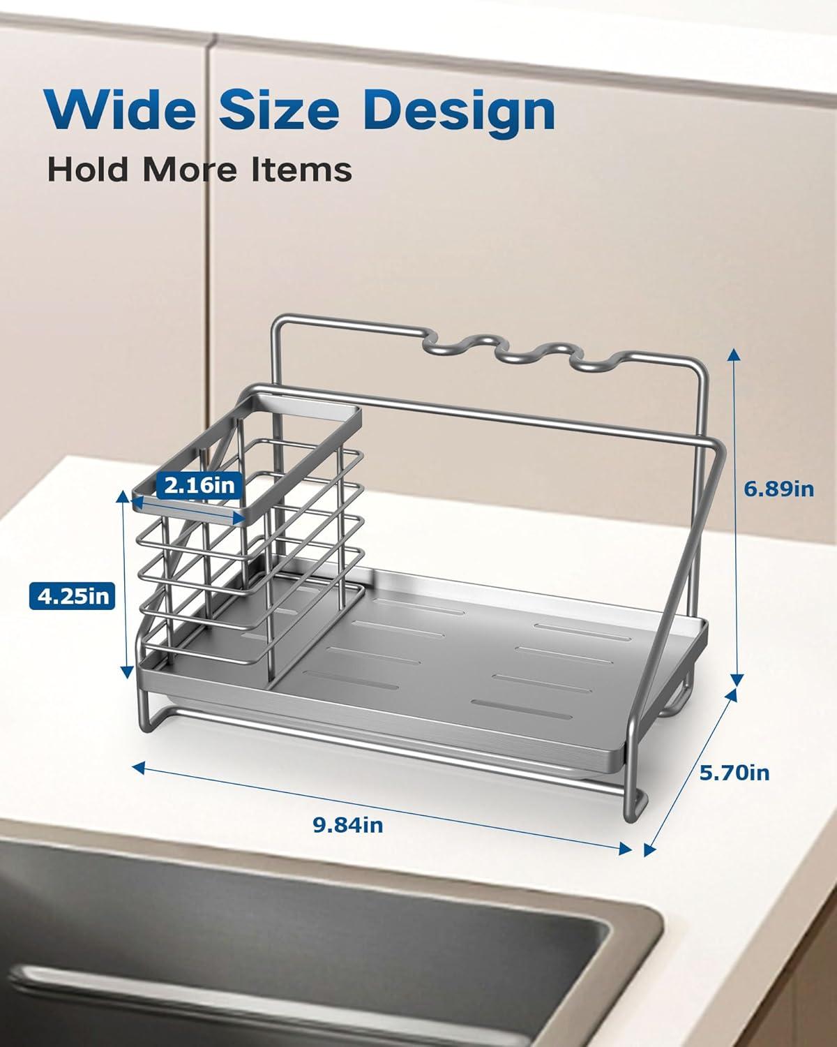 Stainless Steel Kitchen Sink Caddy with Side Basket and Drain Tray