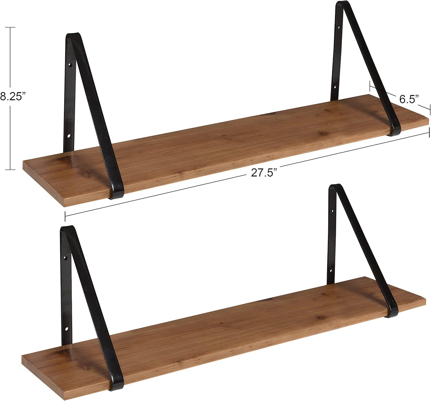 Kate & Laurel All Things Decor 27" x 8.3" 2pc Solomon Wooden Shelf Set Brown/Black: Metal Frame, No Assembly Required