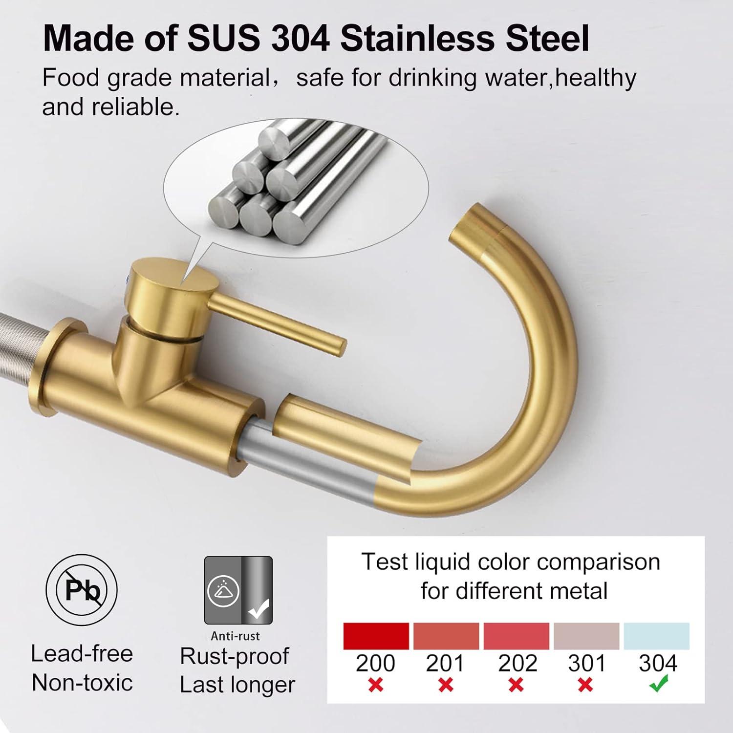 Brushed Gold Stainless Steel Single Handle Bar Faucet