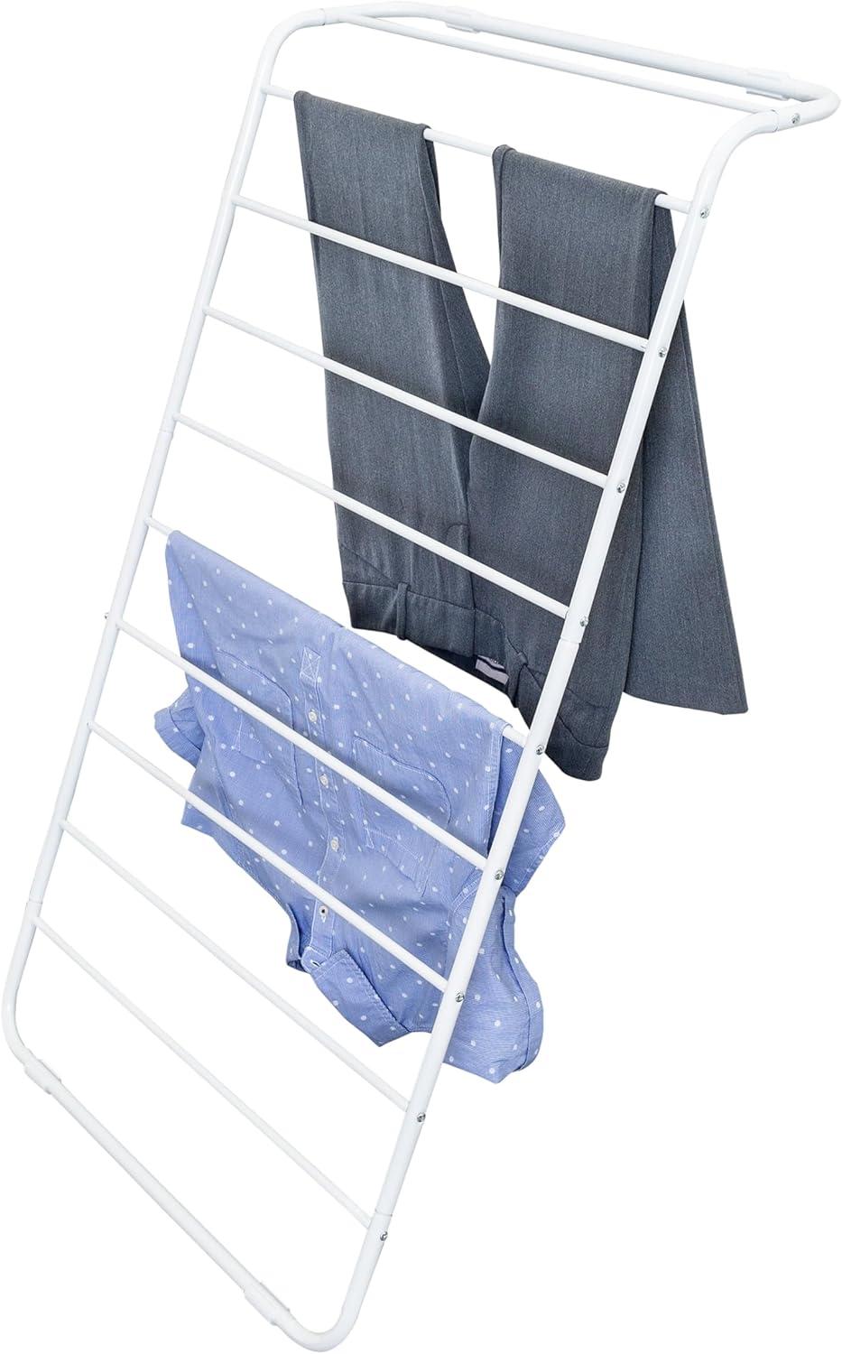 White Steel Leaning Clothes Drying Rack with 18-Feet Space