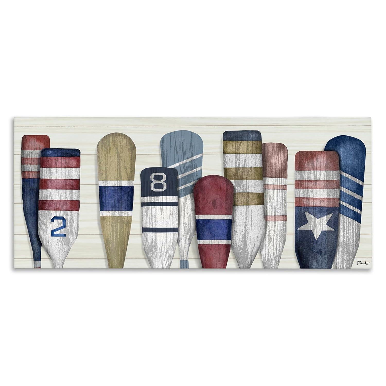 Stupell Industries Port Oars Vintage Americana Patterns Canvas Wall Art, 13 x 30