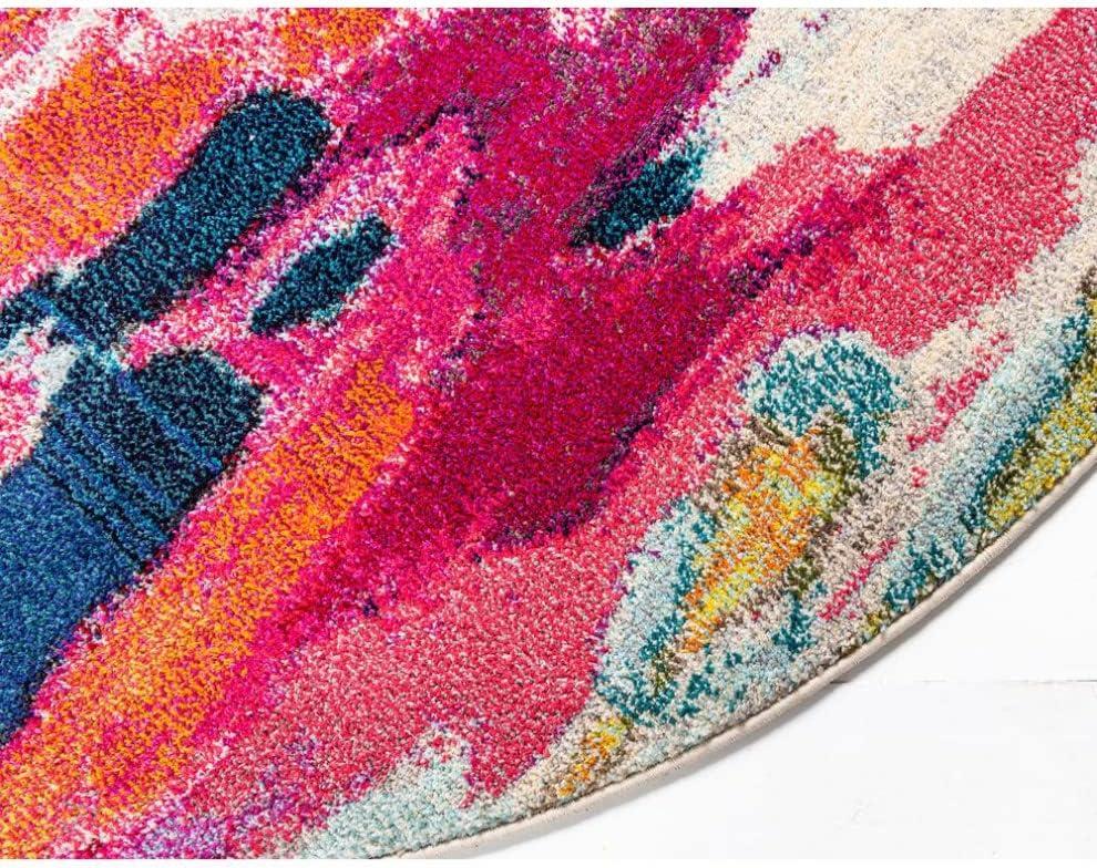 Unique Loom Estrella Collection Area Rug - Laurnell (6' 1" Round Pink/Orange)