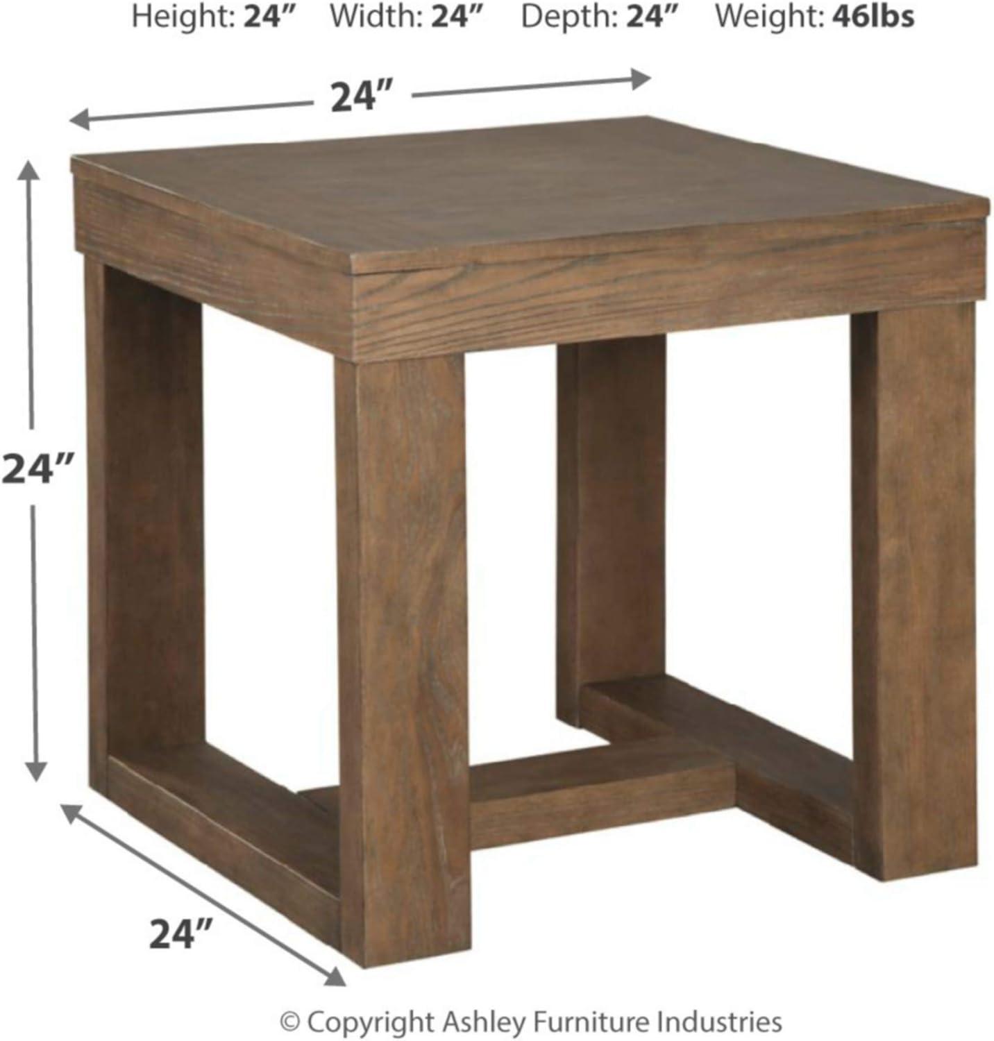 Contemporary Plank-Effect Square End Table in Textured Grayish Brown