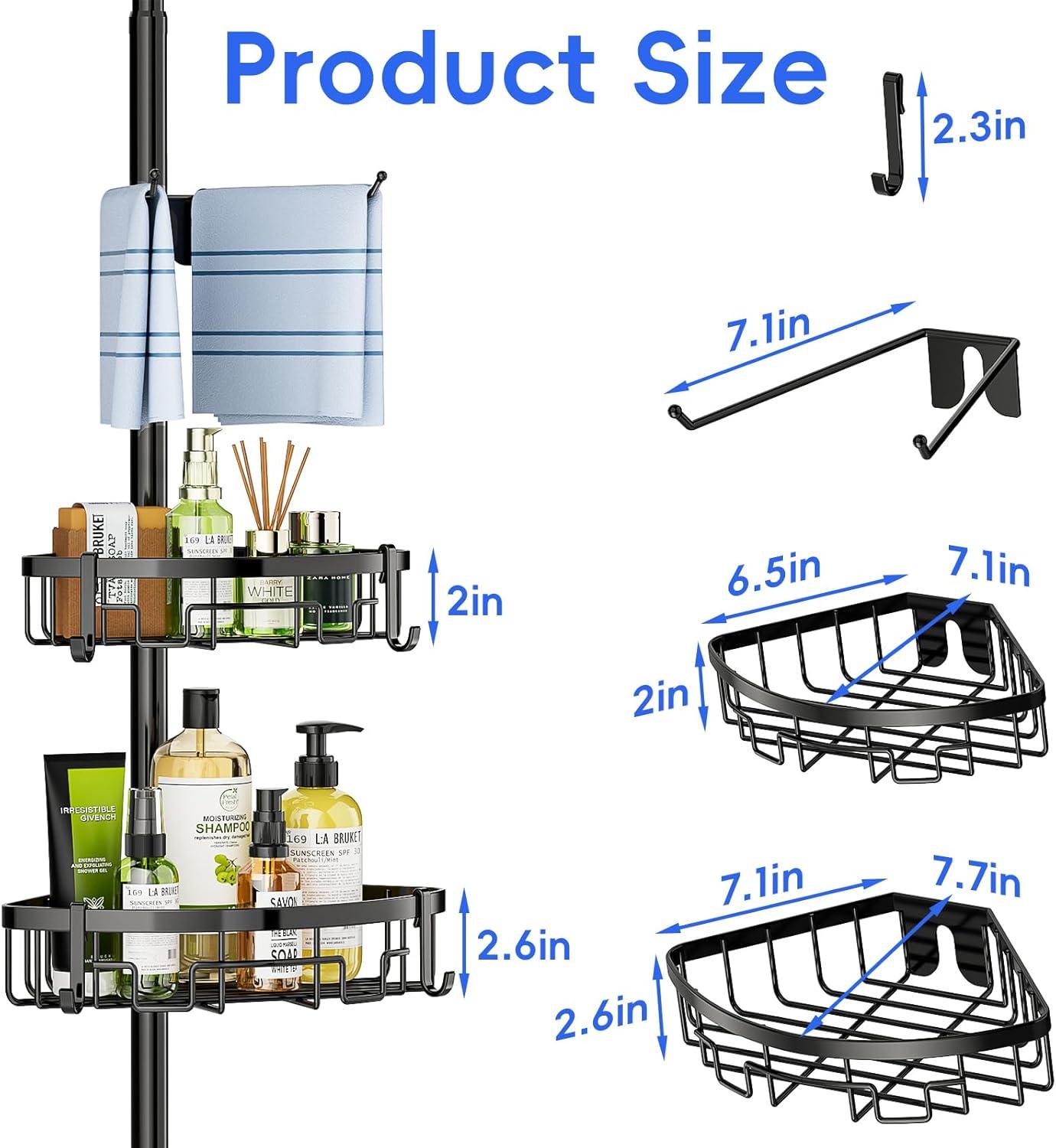 Corner Shower Caddy Tension Pole - 62-115INCH - 4-Tier Rustproof Bathroom Organizer Shelves, Adjustable Bathtub Tub Shampoo Storage