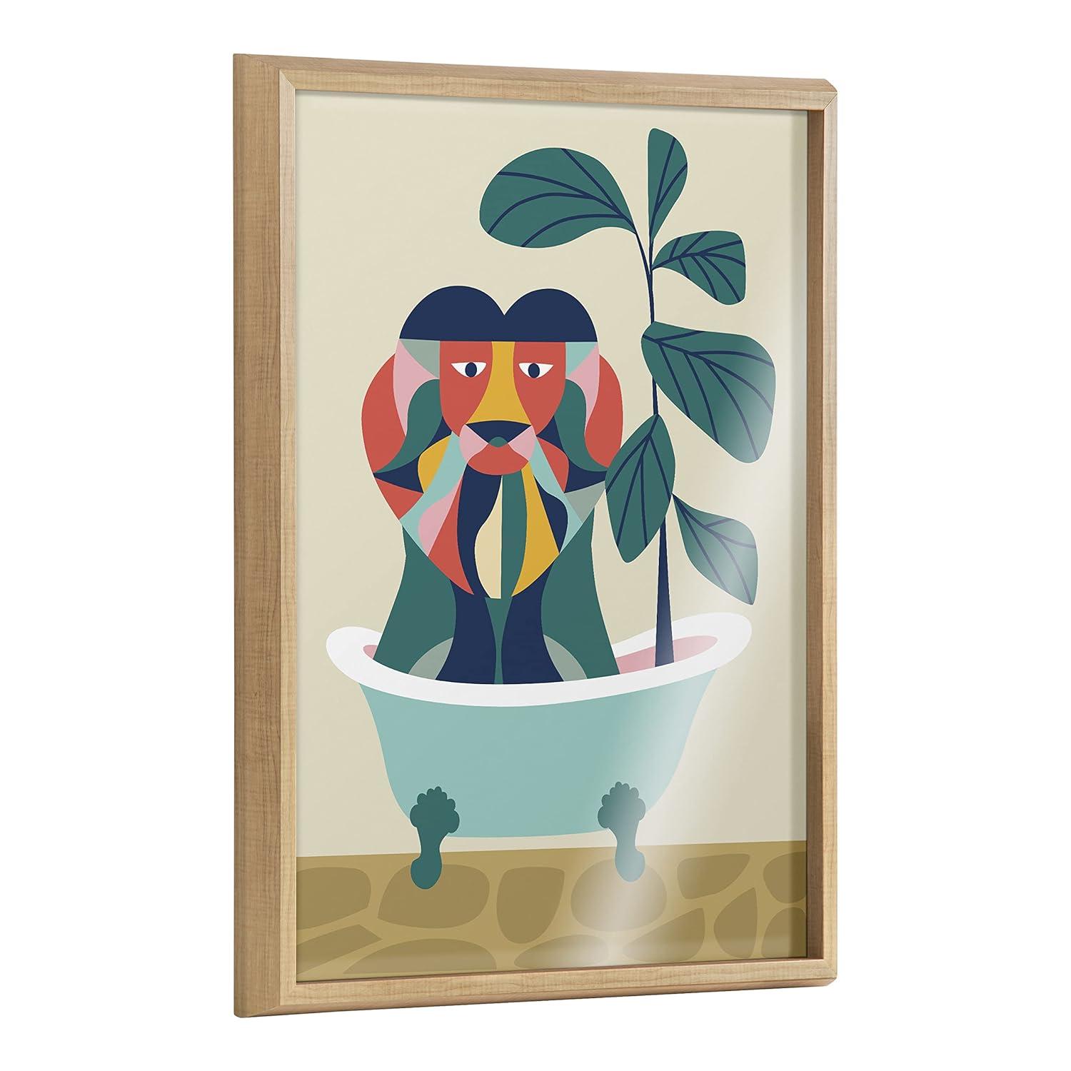 18" x 24" Blake Mid-Century Modern Lion in Bathtub Framed Art - Kate & Laurel All Things Decor: Whimsical Nursery Decor
