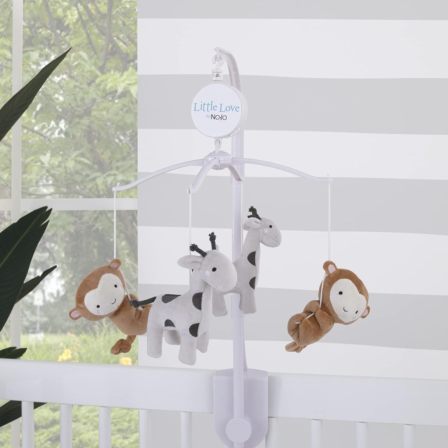 Little Love by Nojo Little Love by NoJo Jungle Ride Grey and Tan Plush Monkey and Giraffe Musical Mobile