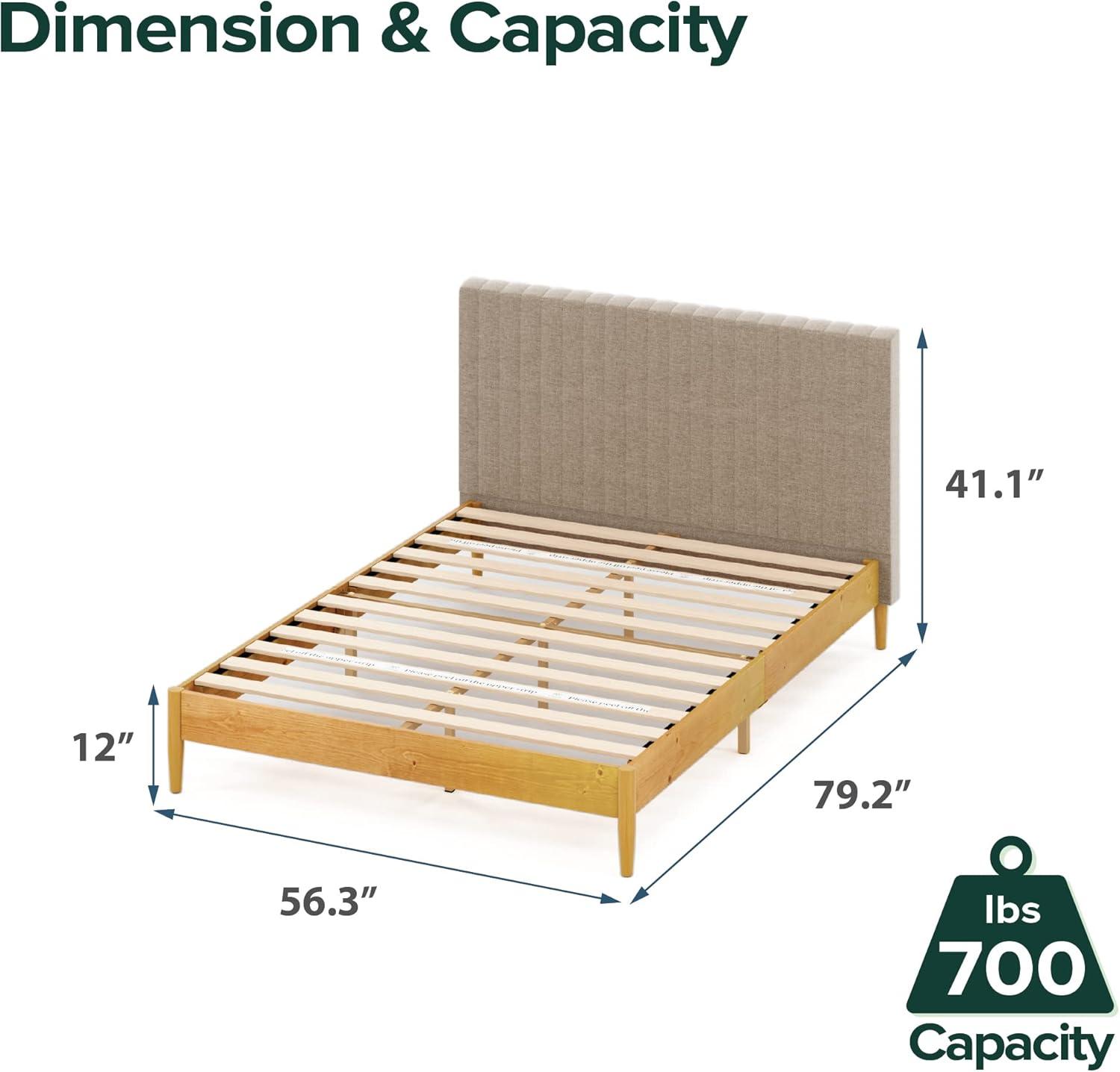 Zinus Amelia 41" Wood Platform Bed Frame with Upholstered Headboard, Full