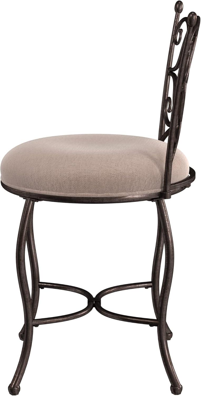 Rubbed Gray Metal Vanity Stool with Dove Gray Upholstered Seat