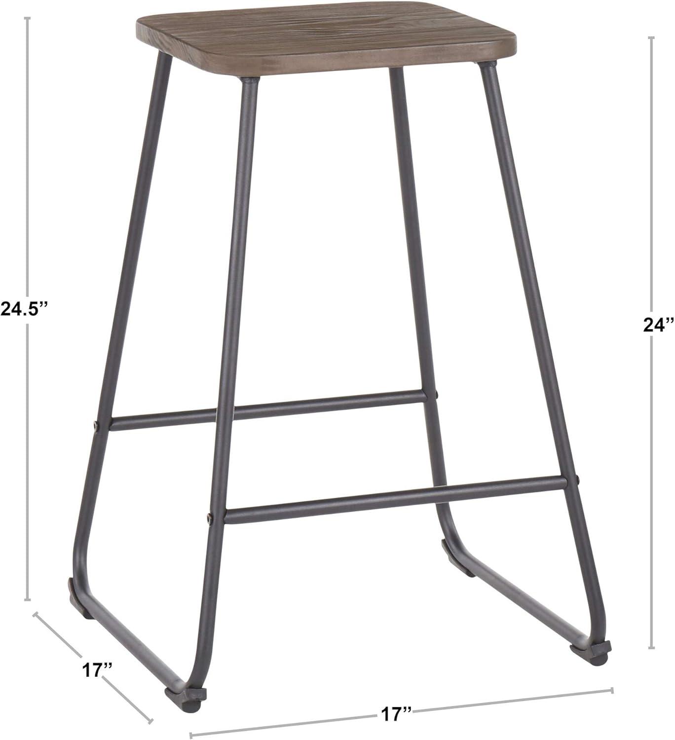 LumiSource Set of 2 Zac Industrial Counter Height Barstools Espresso: Metal Frame, Square Seat, Fixed 24" Height