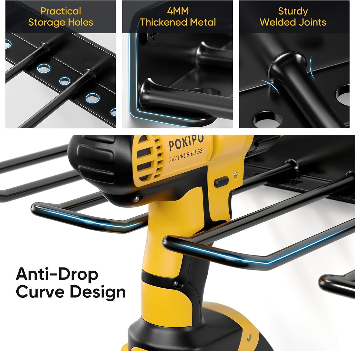 Power Tool Organizer, Drill Holder Wall Mount, Heavy Duty Garage Tool Organizer and Storage, Suitable Tool Rack for Tool Room, Workshop, Garage (Black-1 Tirer)