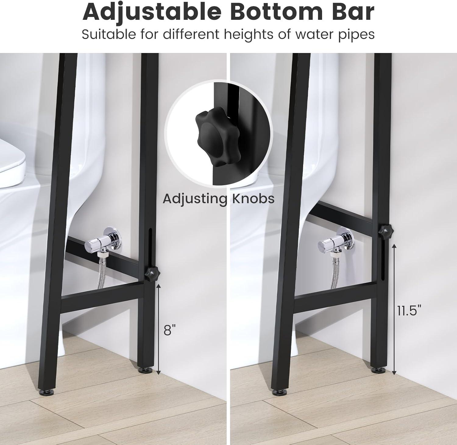 Tangkula Over-the-Toilet Storage 3-Tier Freestanding Bathroom Organizer Shelf w/ 2 Hanging Hooks & Toilet Paper Holder Black