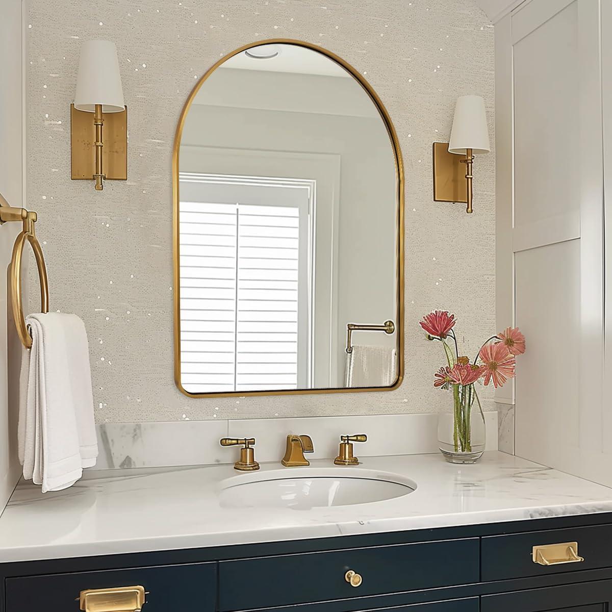 Arched Aluminum Alloy Framed Decorative Wall Mirror 20x30 - Gold