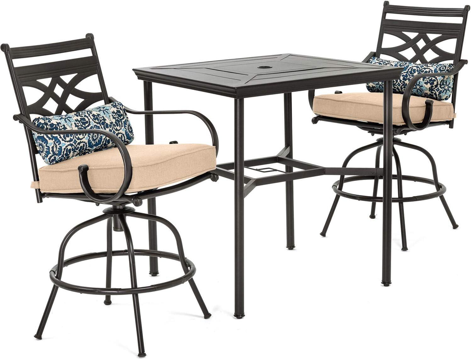 Elegant Montclair 3-Piece Tan High-Dining Patio Set with Swivel Chairs
