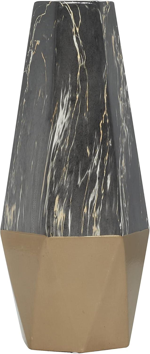 Mercer41 Bhavya Ceramic Faux Marble Decorative Dark Gray Vase with Gold Base