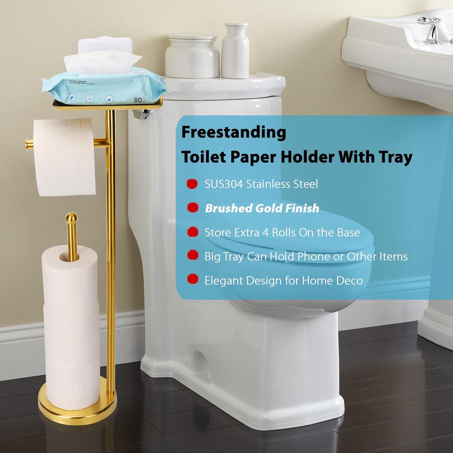 FLOORING CENTER LLC AToiletHolderC1 Freestanding Toilet Paper Stand With Tray