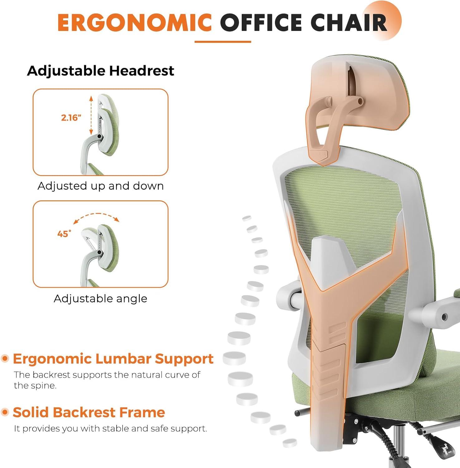 Green High-Back Mesh Swivel Office Chair with Footrest