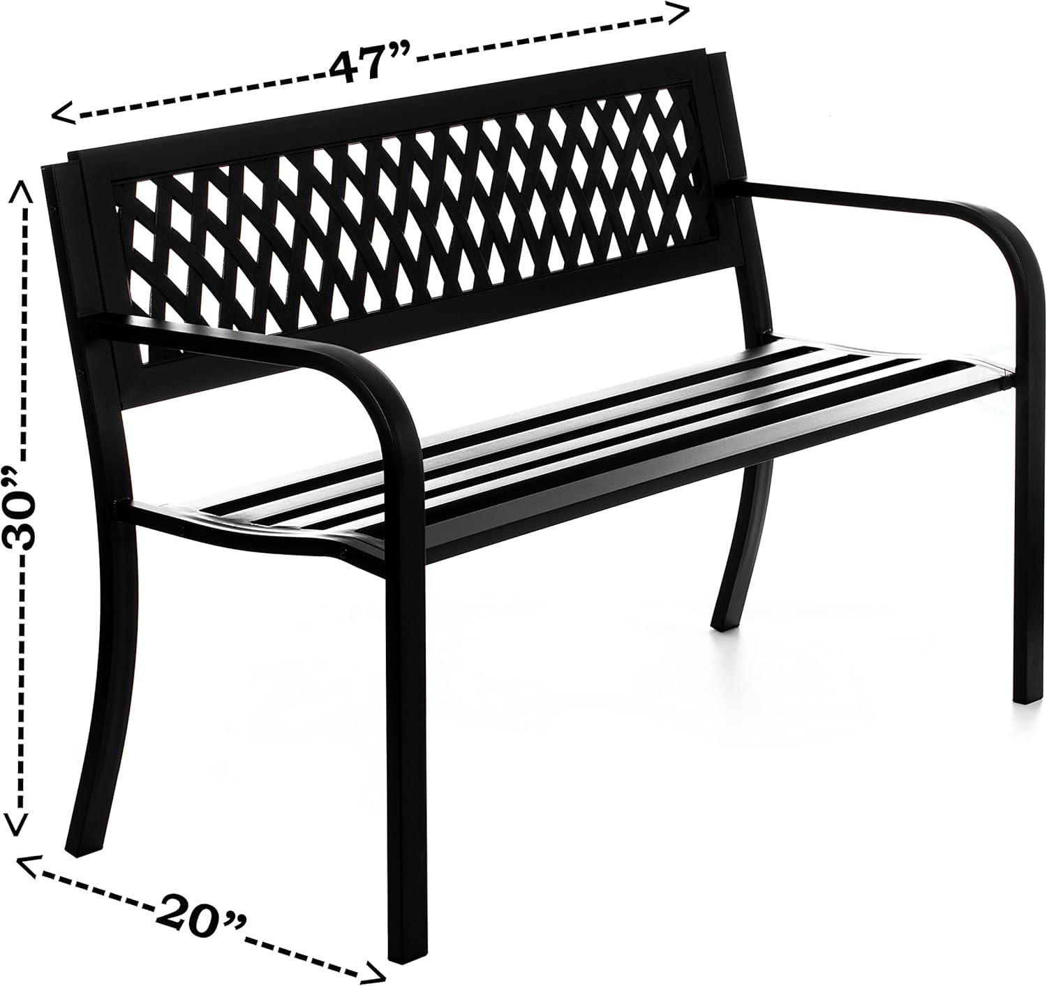 Gardenised Outdoor Steel 47 Park Bench for Yard, Patio, Garden and Deck, Black Weather Resistant Porch Bench, Park Seating