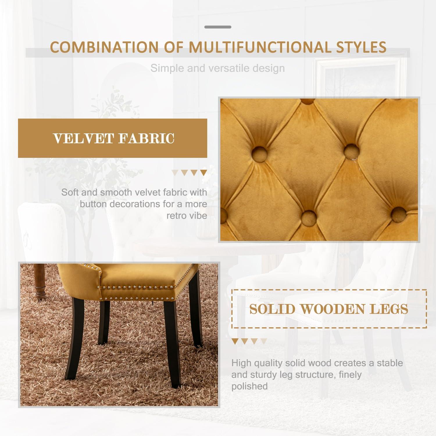 ODUSE-DAILY Yellow Velvet Dining Chairs Set of 4, Kitchen & Dining Room Chairs, Sillas De Comedor, Nailheads Tufted, Fabric Upholstered, Solid Wood (Gold, 4 Pcs)