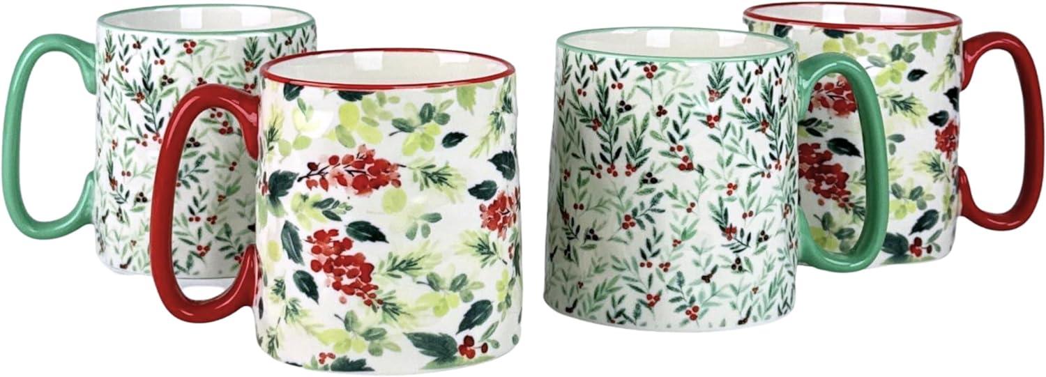 10 Strawberry Street Bella Green & Red Holly Mug, Assorted Set of 4