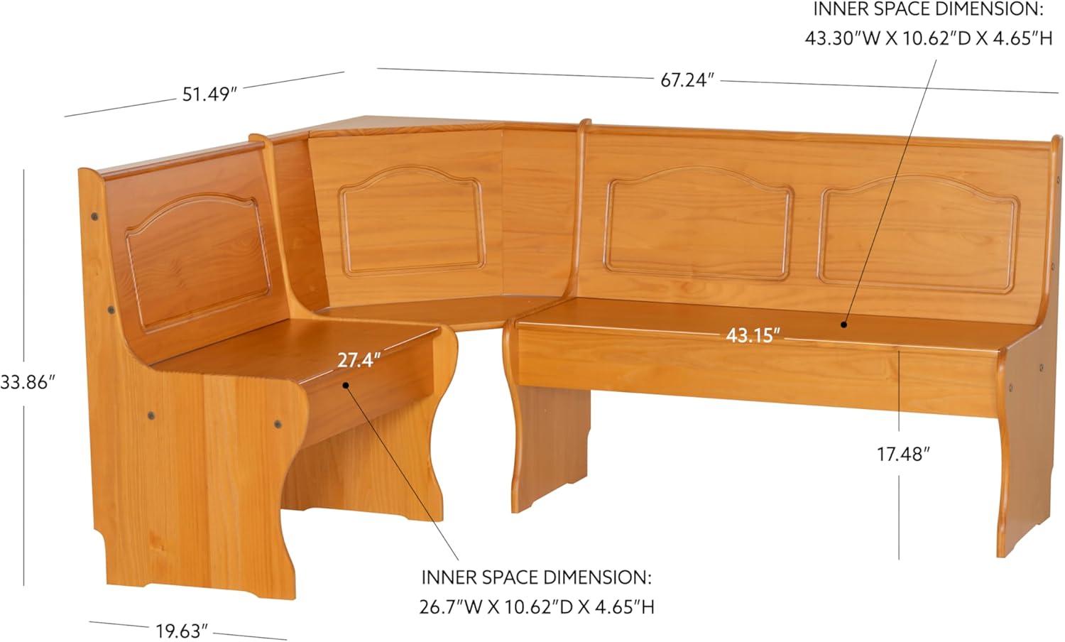 Chelsea Traditional Wood Farmhouse Breakfast Nook Corner Unit Honey - Linon