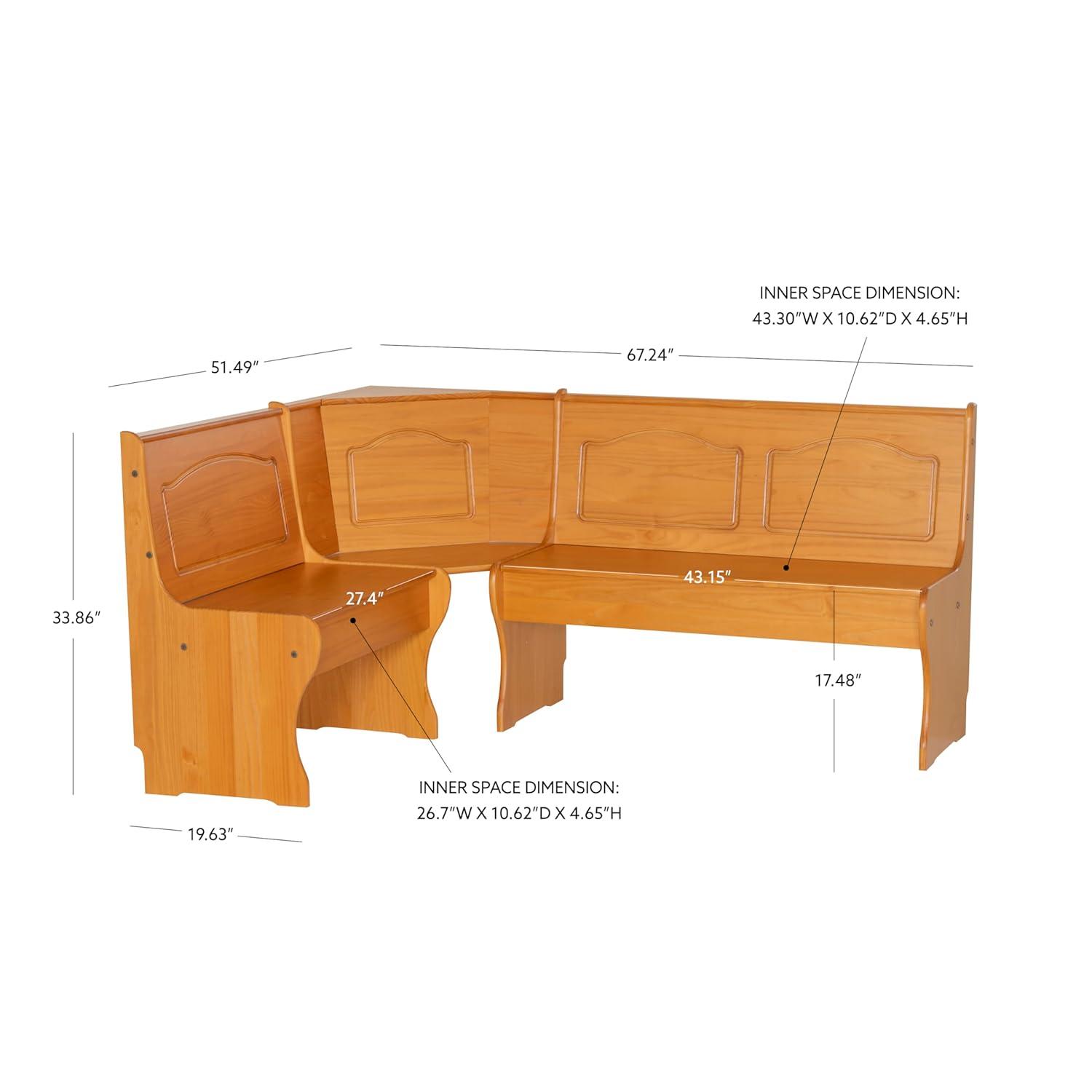 Chelsea Traditional Wood Farmhouse Breakfast Nook Corner Unit Honey - Linon