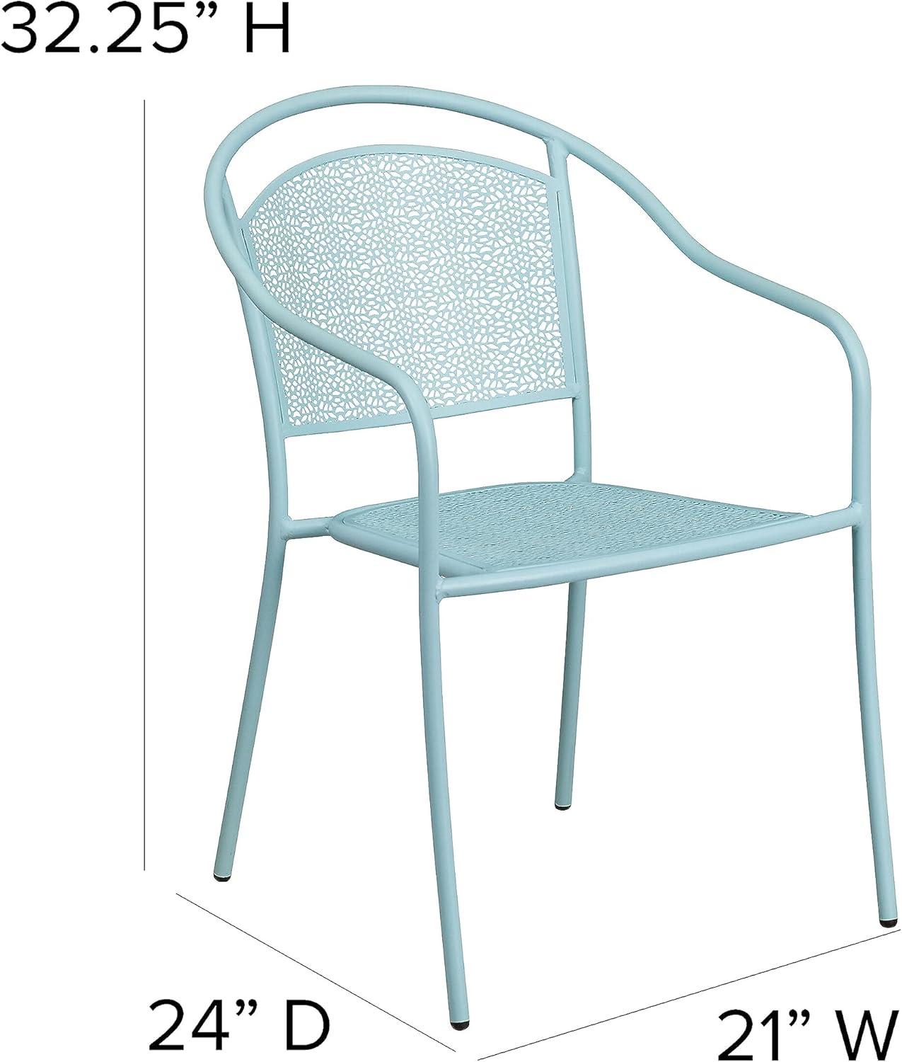 Sky Blue Metal Rain Flower Design Outdoor Dining Chair