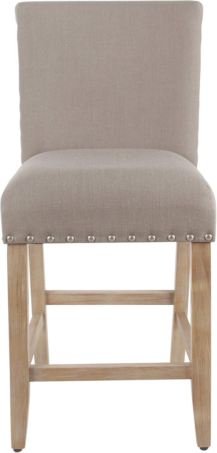 Tan Upholstered 24" Counter Height Barstool with Nailhead Trim