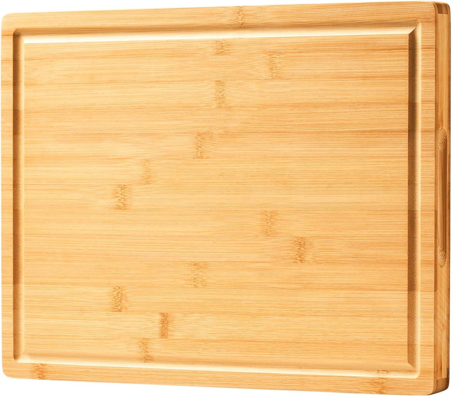 Thick Bamboo Wood Rectangular Cutting Board with Juice Grooves