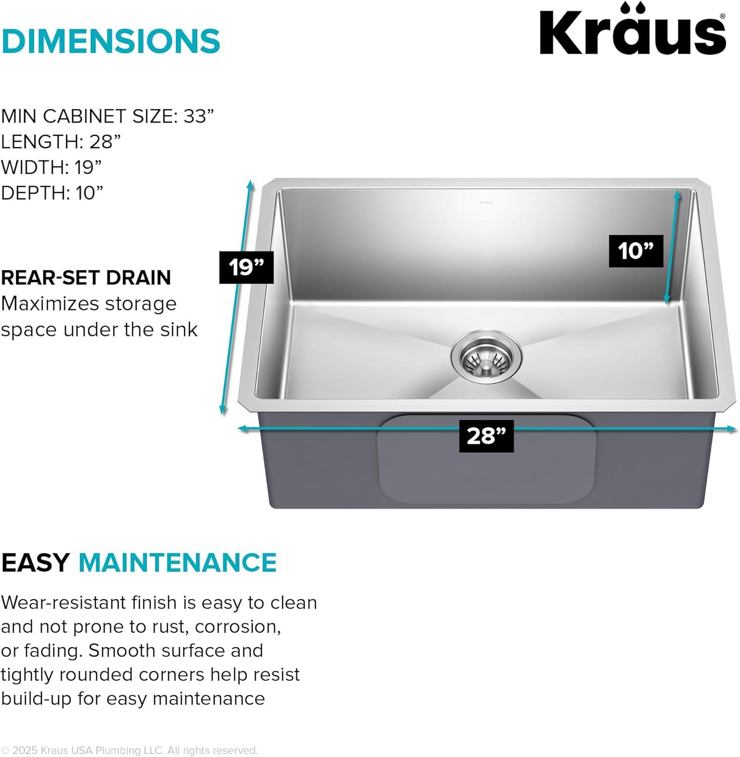 KRAUS Standart PRO™ Undermount 16 Gauge Stainless Steel Kitchen Sink