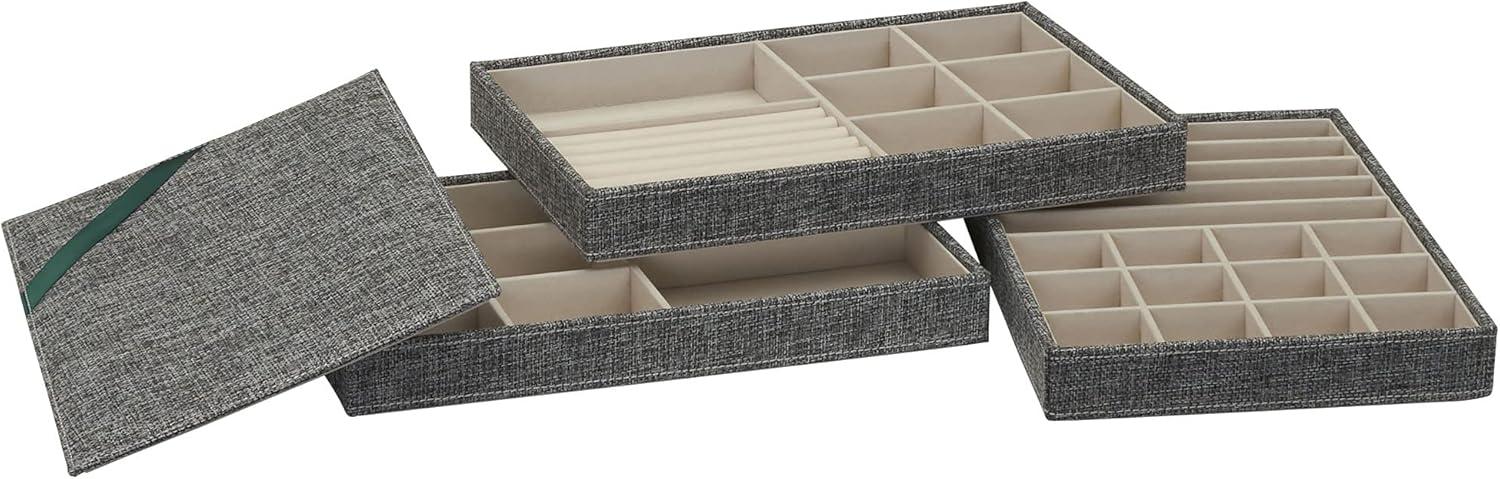 Household Essentials 3pc Stacking Jewelry Trays Graphite Linen: Stackable Jewelry Organizer & Storage, Gray, Adult Use