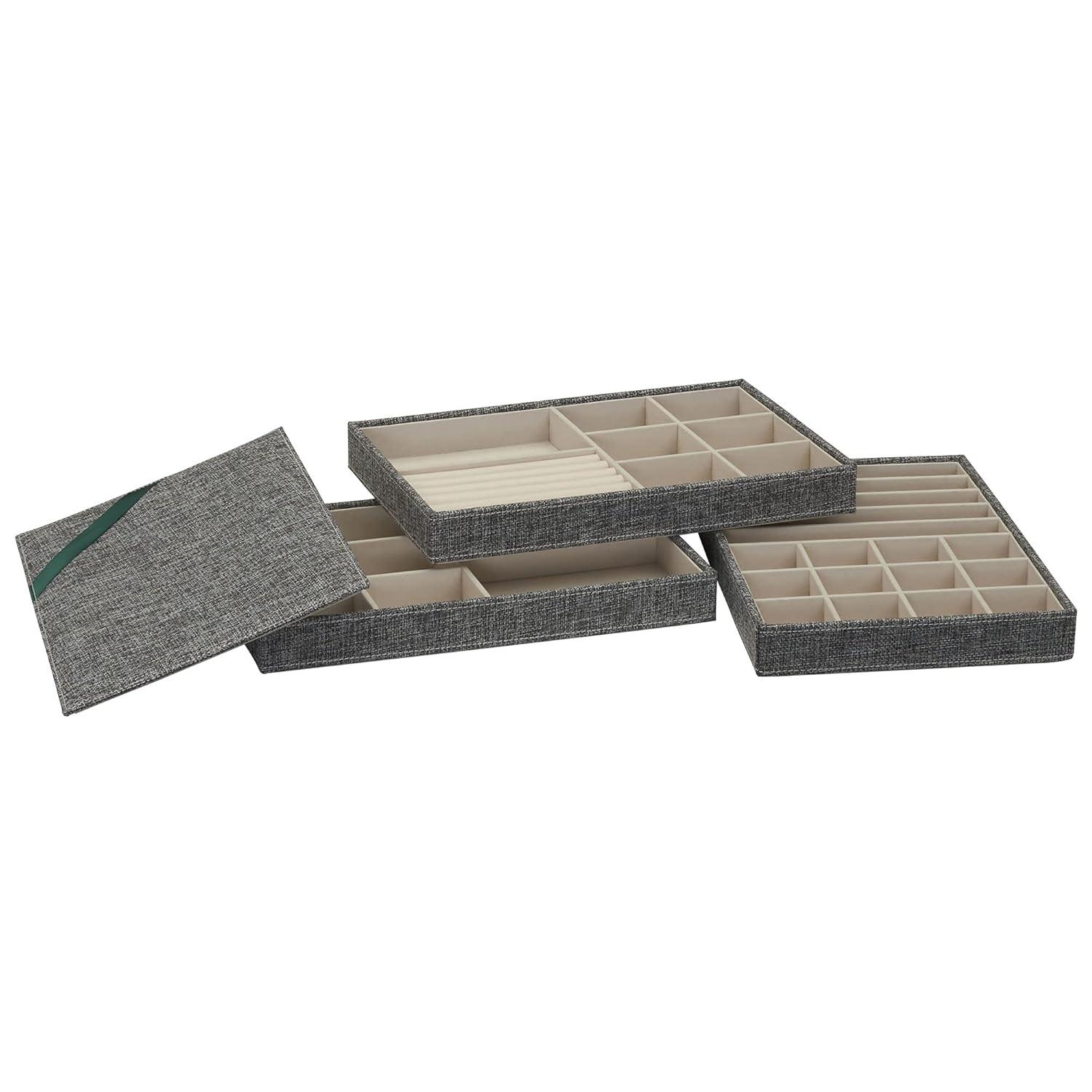 Household Essentials 3pc Stacking Jewelry Trays Graphite Linen: Stackable Jewelry Organizer & Storage, Gray, Adult Use