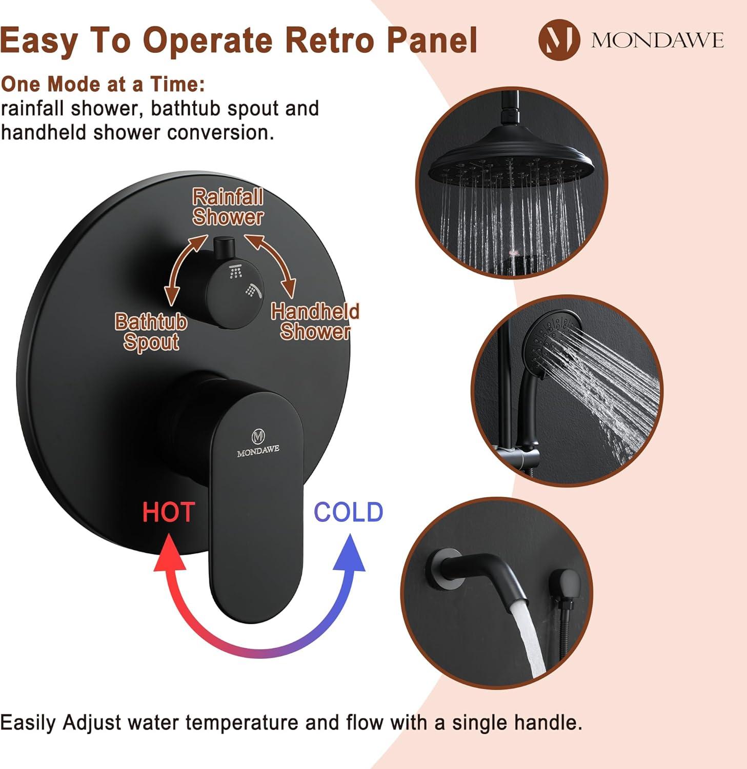 Calliope Wall Mounted 3 Function Retro Shower System with 3 Setting Handheld