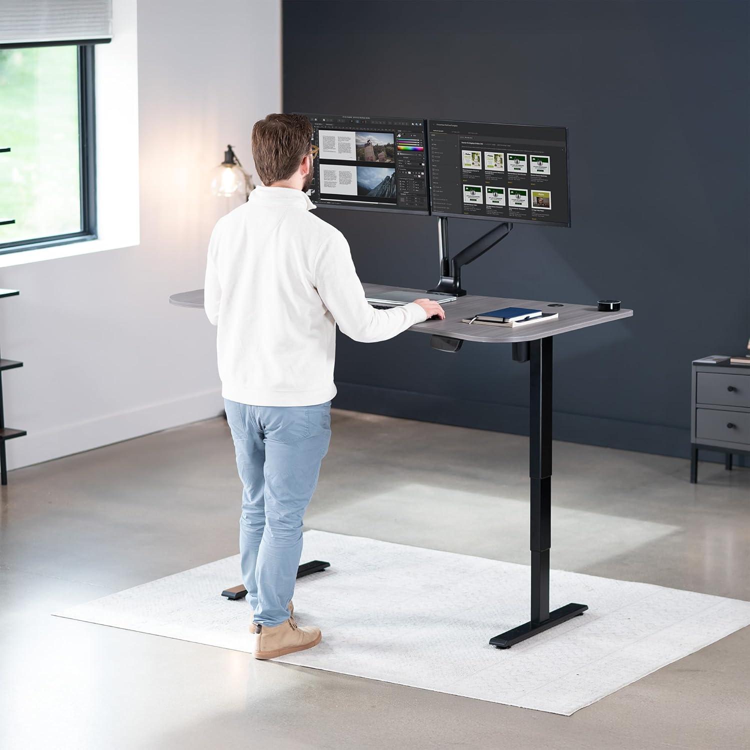 VIVO Electric 63” x 32” Standup Desk, Dark Gray Table Top, Black Frame