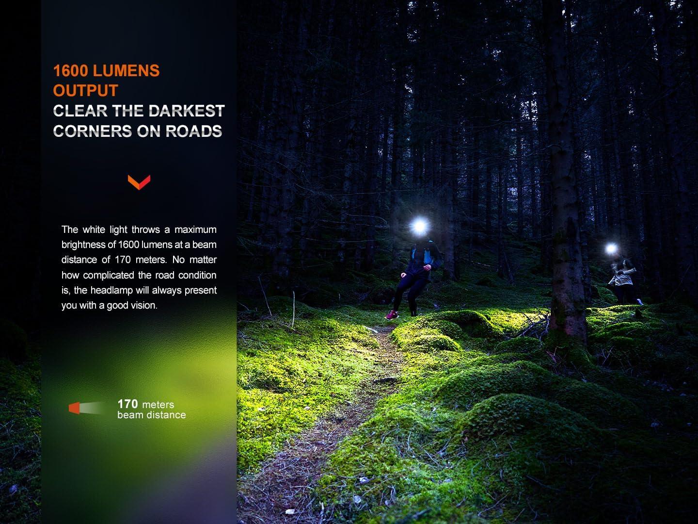 Fenix HM65R-T V2.0 1600 Lumen Rechargeable Trail Running Headlamp (Black) + LumenTac Organizer