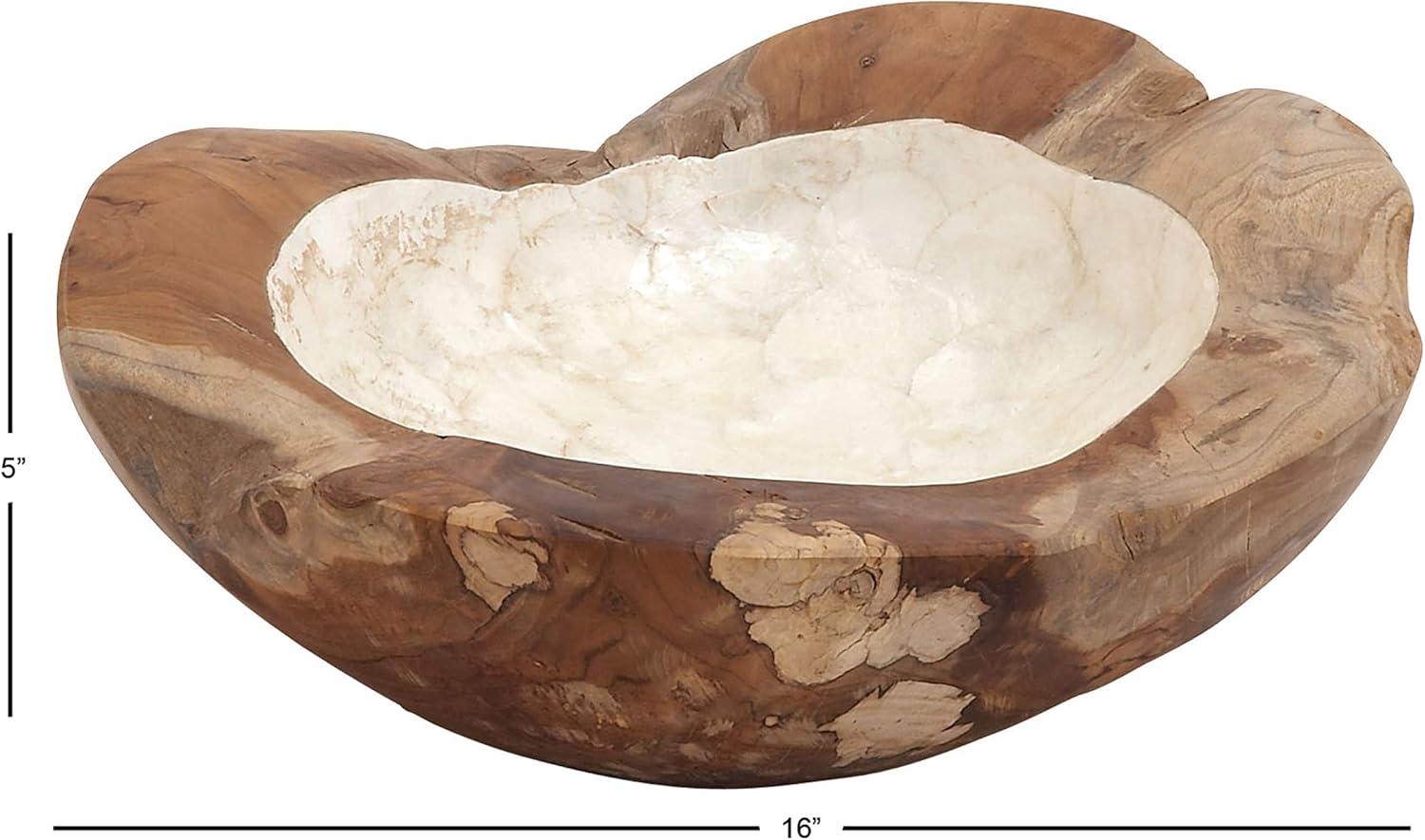 16" Teak Wood Handcrafted Live Edge Decorative Bowl with Capiz Interior